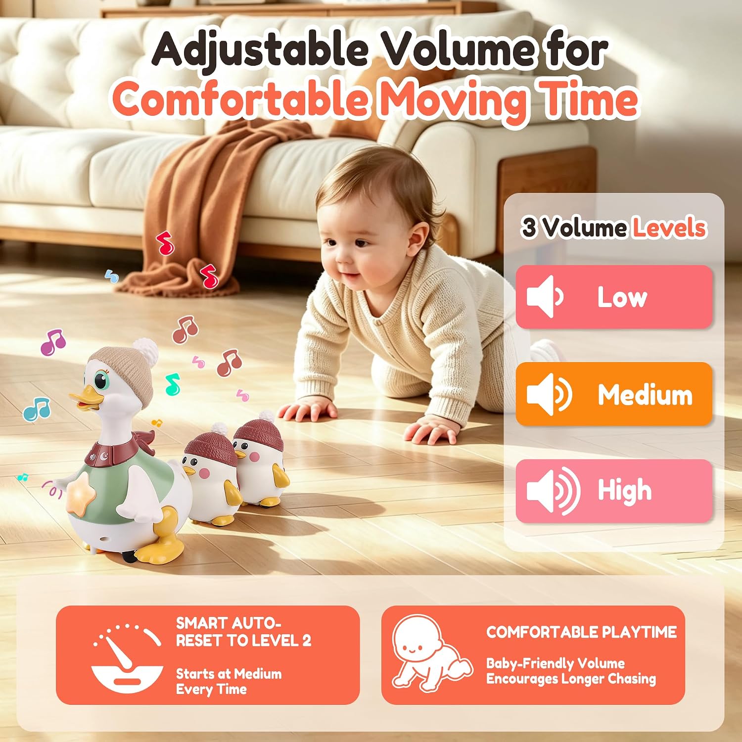 Crawling Toy for Baby 6-12 Months: 3 Magnetic Ducks with 7 Moving Modes image 4
