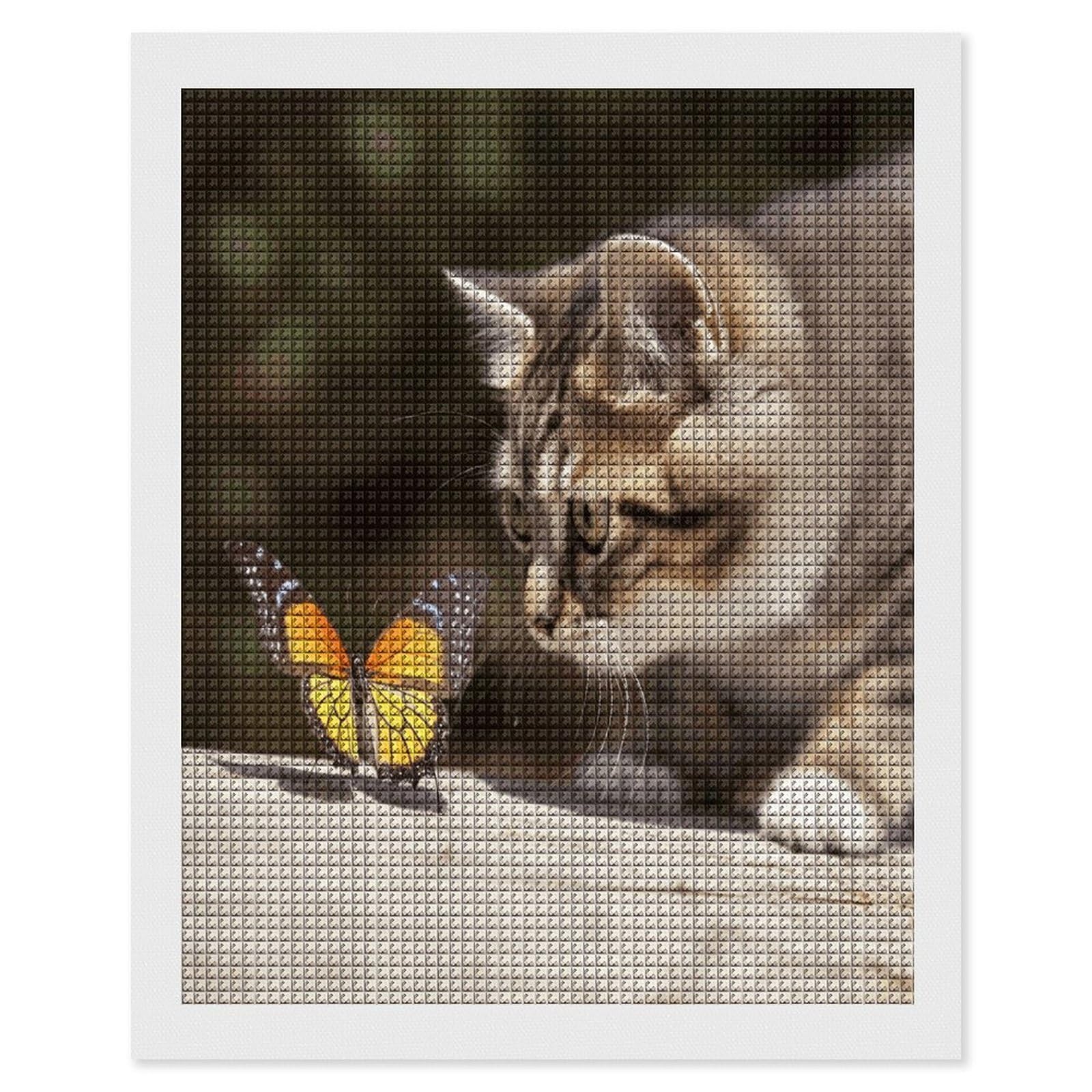 FodPand Cat and Butterfly Diamond Painting Kit for Beginner Fun 5D DIY Crafts for Adults Diamond Art Kits Square Diamond Art Canvas Painting Gem Art Crafts for Home Wall Decor 16"x20"