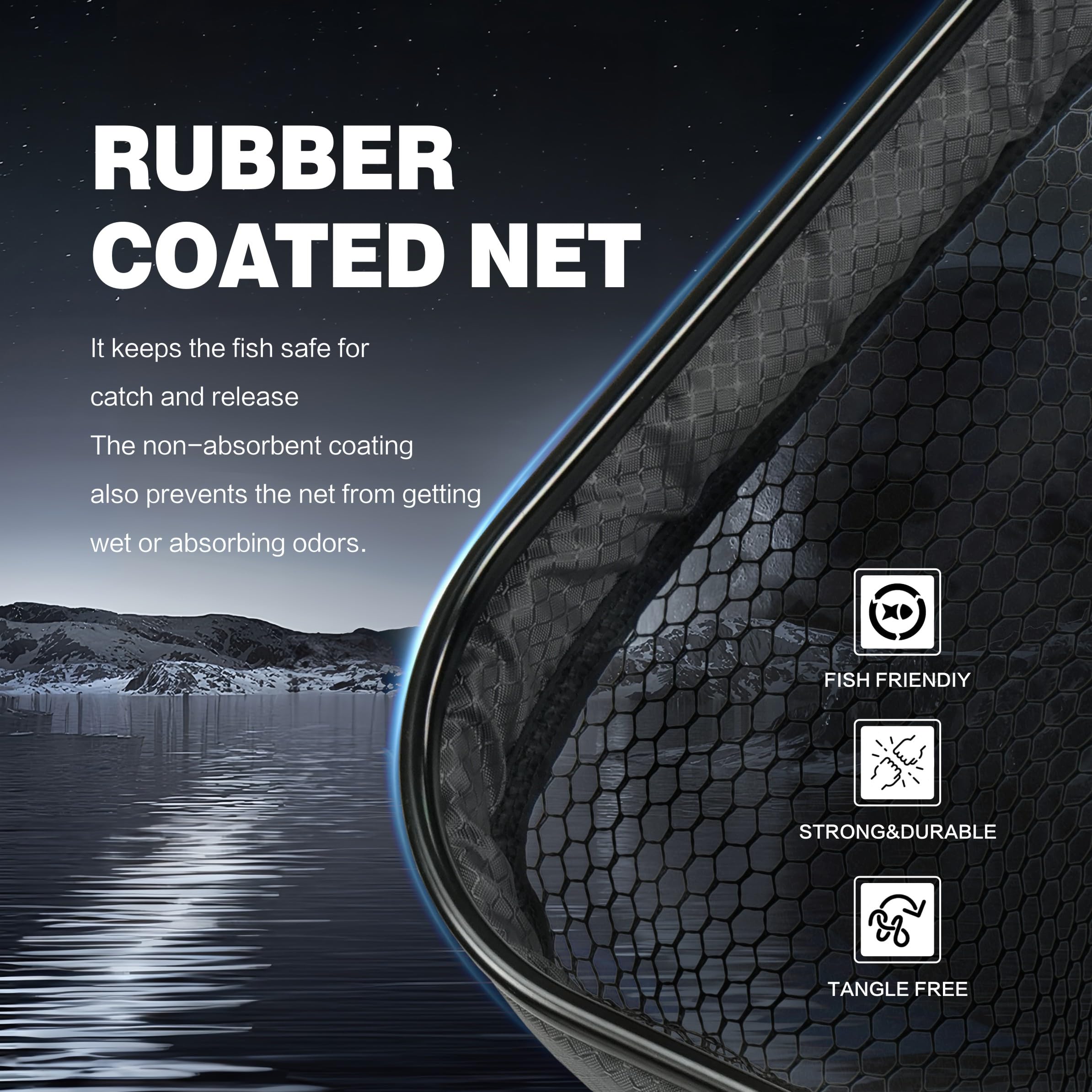 Black Paw Floating Fly Fishing Net, Telescopic Rubber Fishing Net for Trout, Foldable Extendable Fish-Friendly Design for Safe Catch and Release