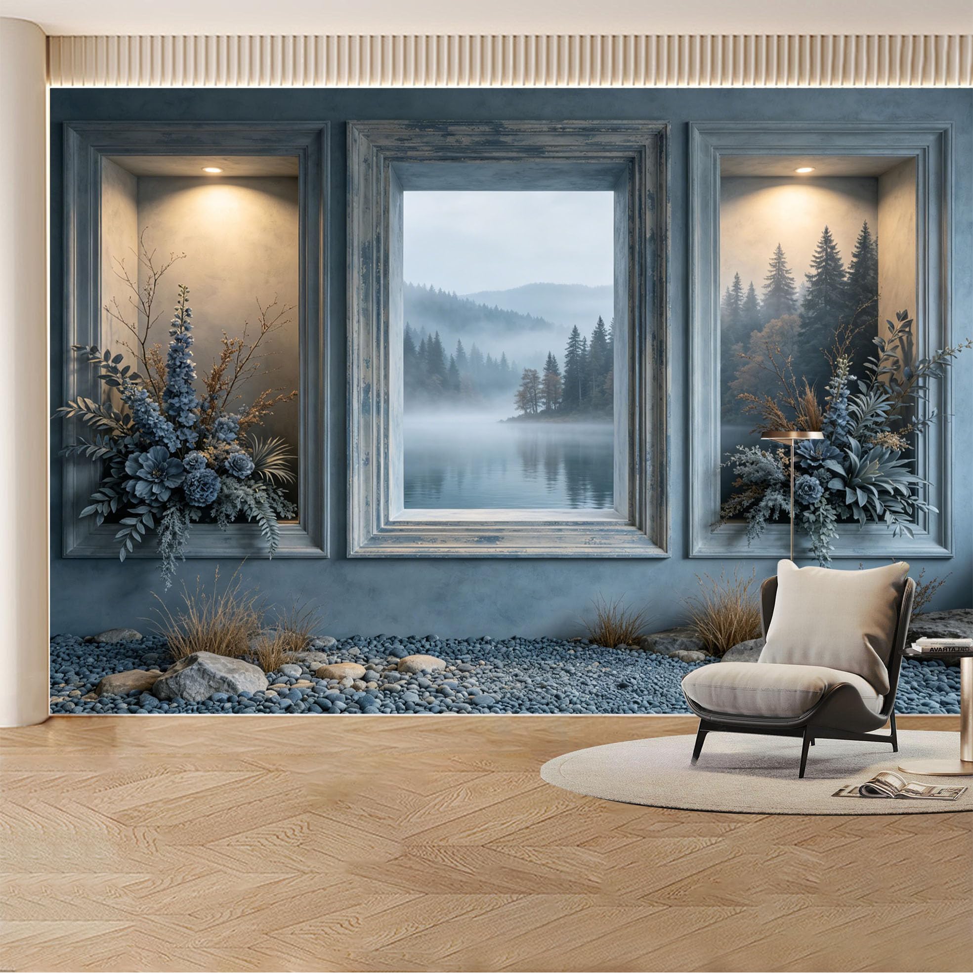 Custom Wall Mural Wallpaper Forest Lake Landscape Nature Large Wall Art Wall Decor Mural Design Misty Nordic Rustic Removable SelfAdhesive Large Photo for Living Room， Bedroom， Office