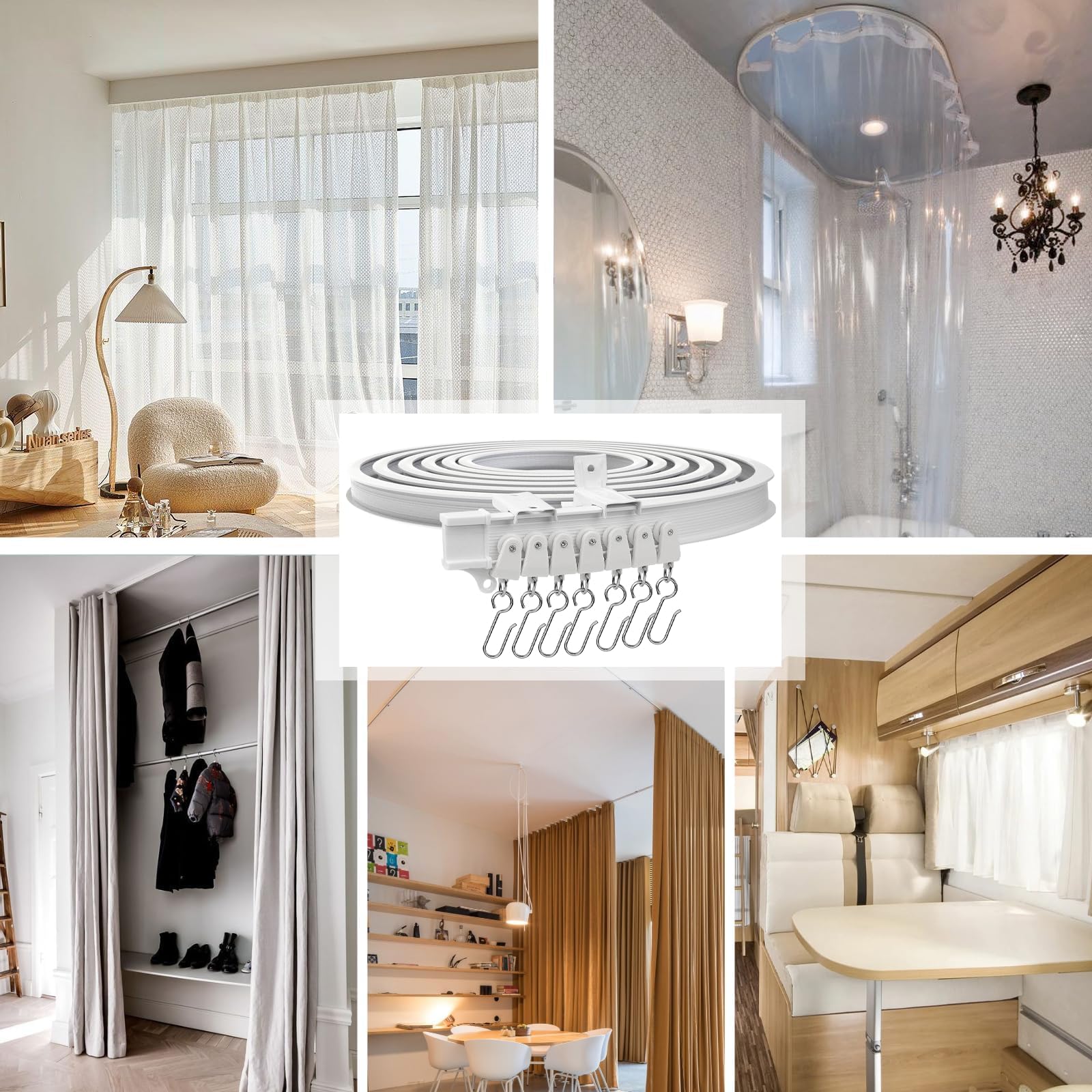 SWTYExt Binario Tenda Soffitto 3m Binario per Tende a Soffitto Flessibile Bianco PVC con Pulegge Silenziose per Separazione Degli Ambienti Camera da Letto Tende Balcone Ufficio Camper
