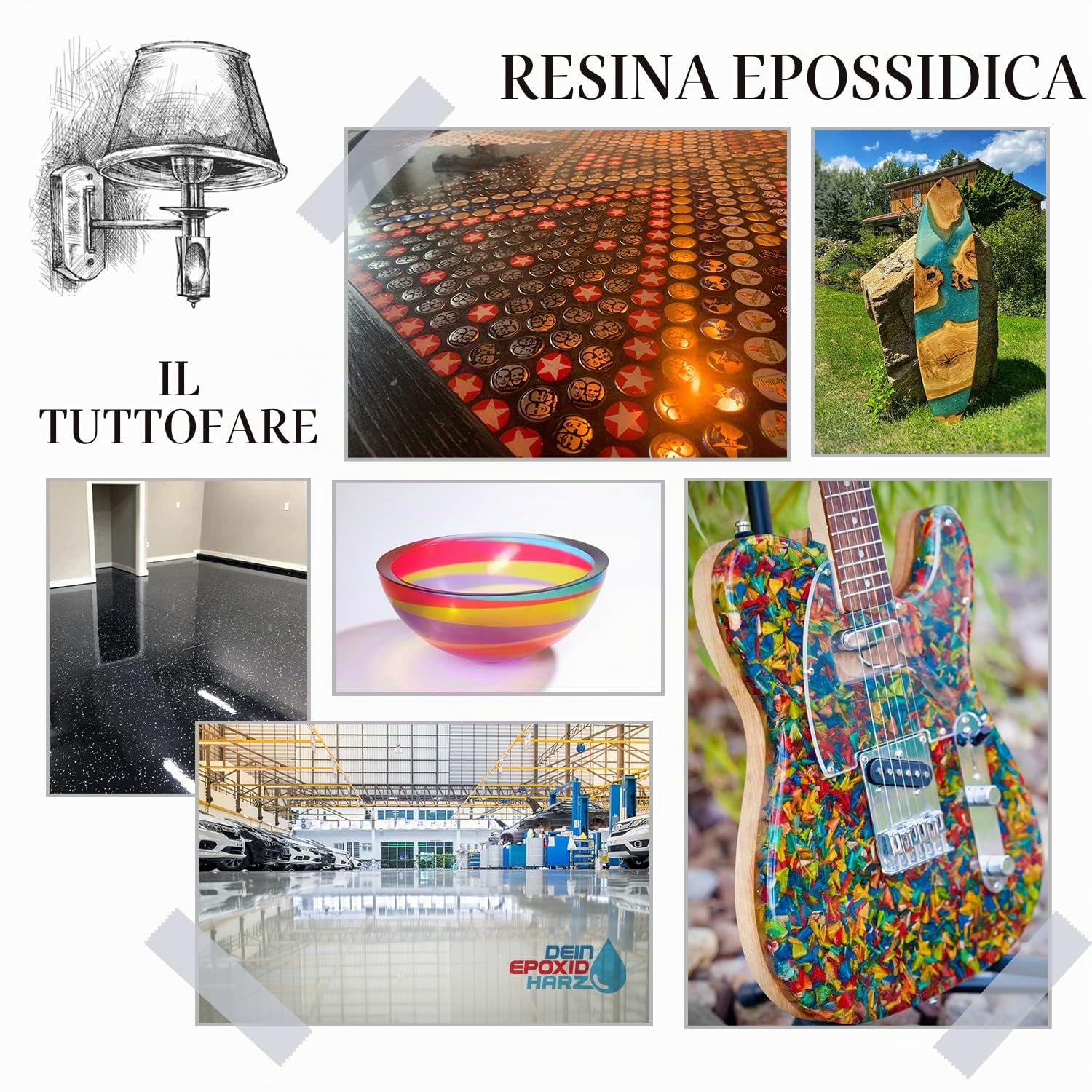 Resina Epossidica Transparente 4,5kg Bicomponente A+B | Transparente Effetto Acqua per creazioni trasparente | Resina per gioielli + Guanti di protezione, comprese le istruzioni italiane
