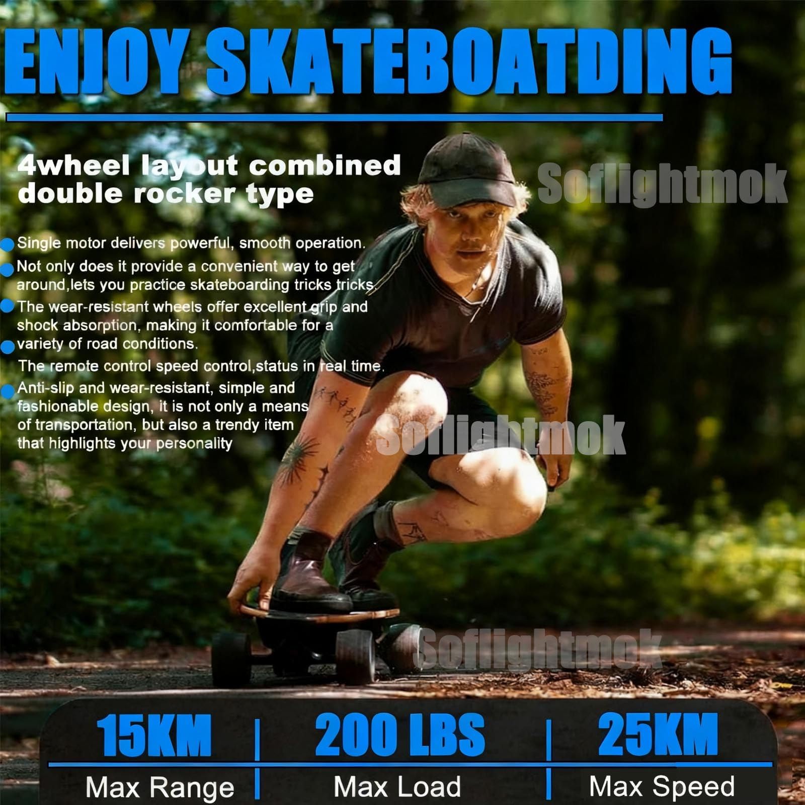 Planche à roulettes électrique Longboard pour Adultes 2026 Autonomie 30 Km Vitesse Maximale 25 Km/H