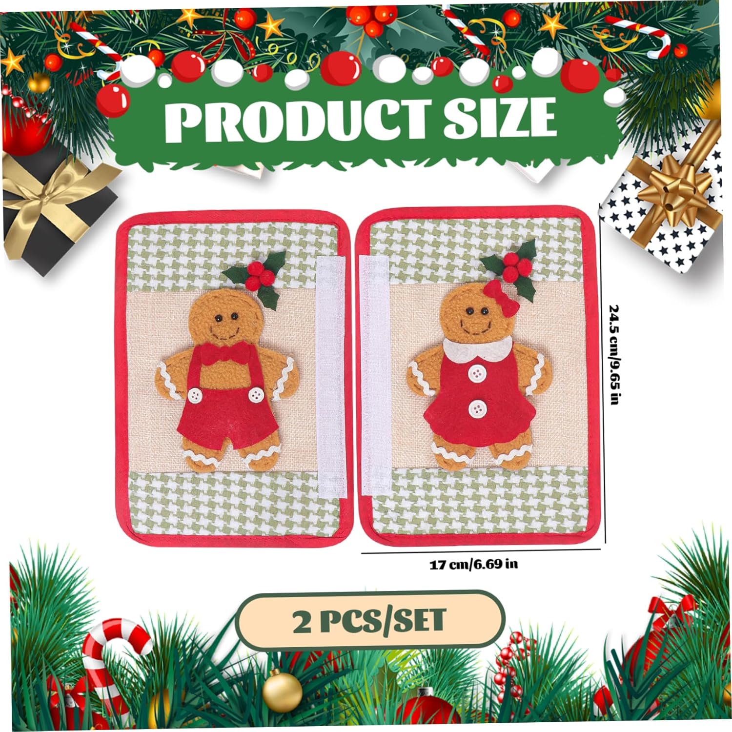 2Pcs/Set Refrigerator Door Handle Covers, Gingerbread Man Christmas Cabinet Handle Covers Decorative Kitchen Appliances Gloves for Fridge, Microwave, Dishwasher, Door Cloth Protector