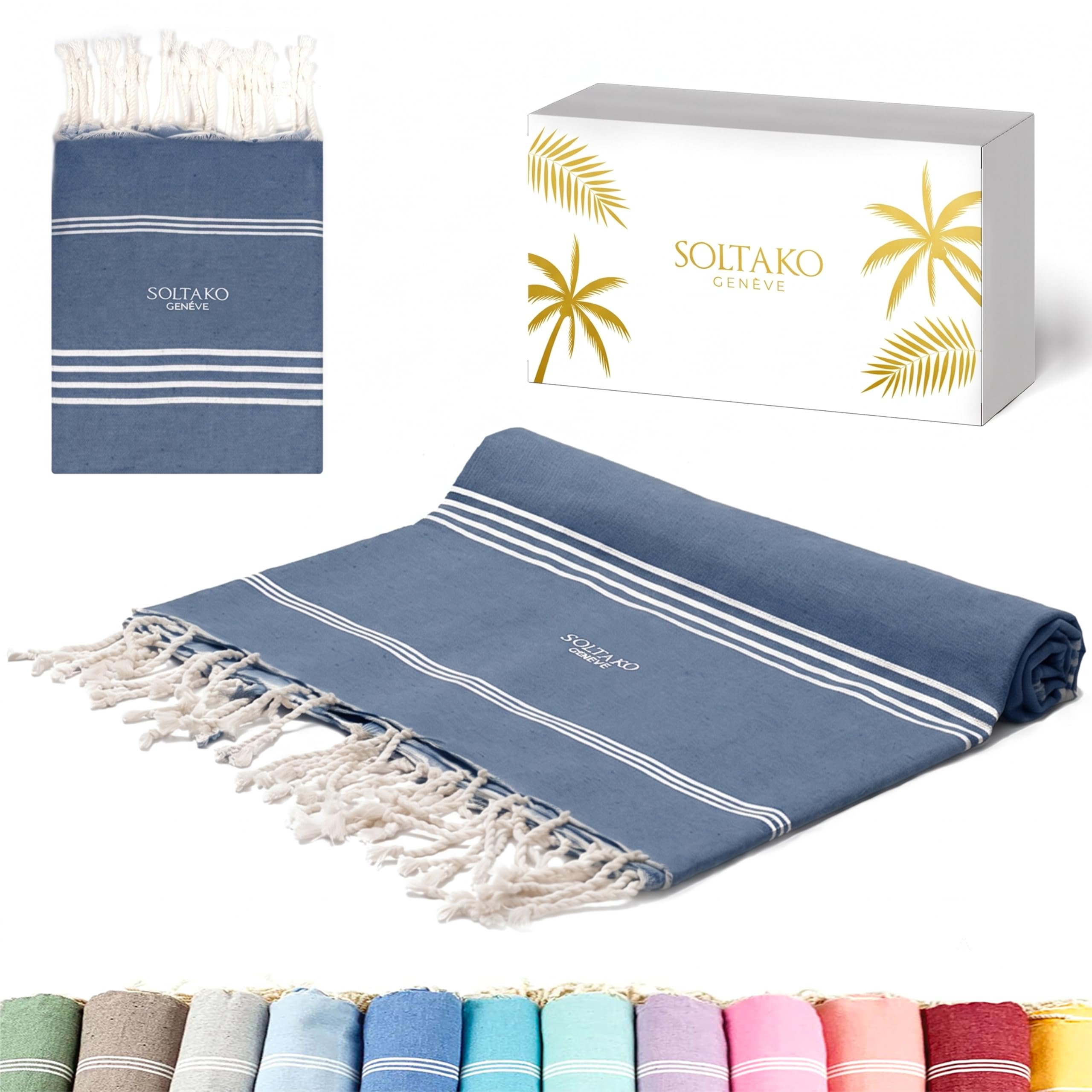 SOLTAKO Fouta Bali Strandtuch groß 300x200 aus 100% Baumwolle - Stranddecke für Familie-Saunatuch- Badetuch XXL-sandfreie Strandliege-Hamamtuch als Geschenk verpackt