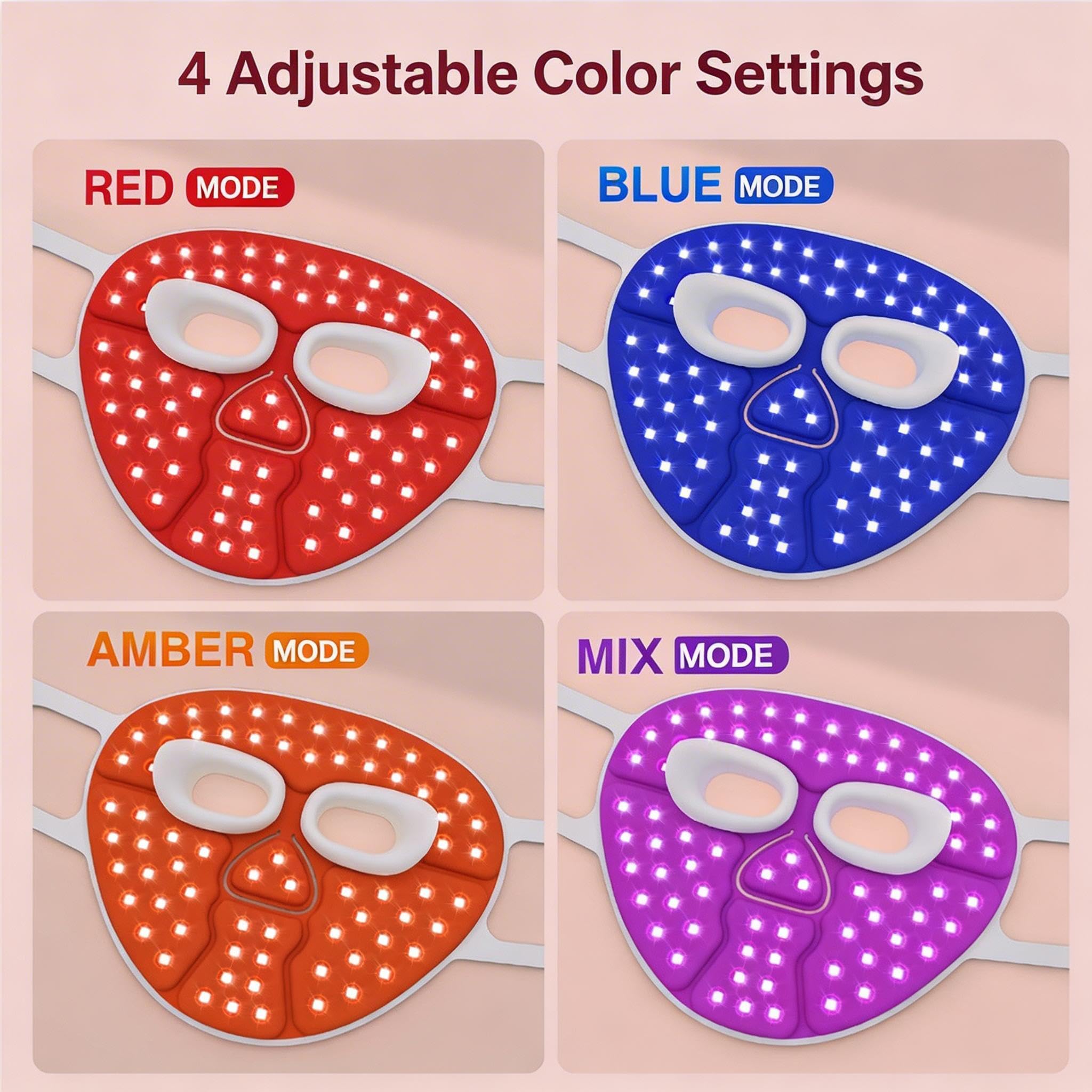 LED Gesichtsmaske mit 70 LEDs, 4 Farben & Nahinfrarot 630/850nm, Hautpflege & Wellness, Pflege reifer Haut & bei Hautunreinheiten, tragbar & wiederaufladbar für Gesicht & Hals,Gris
