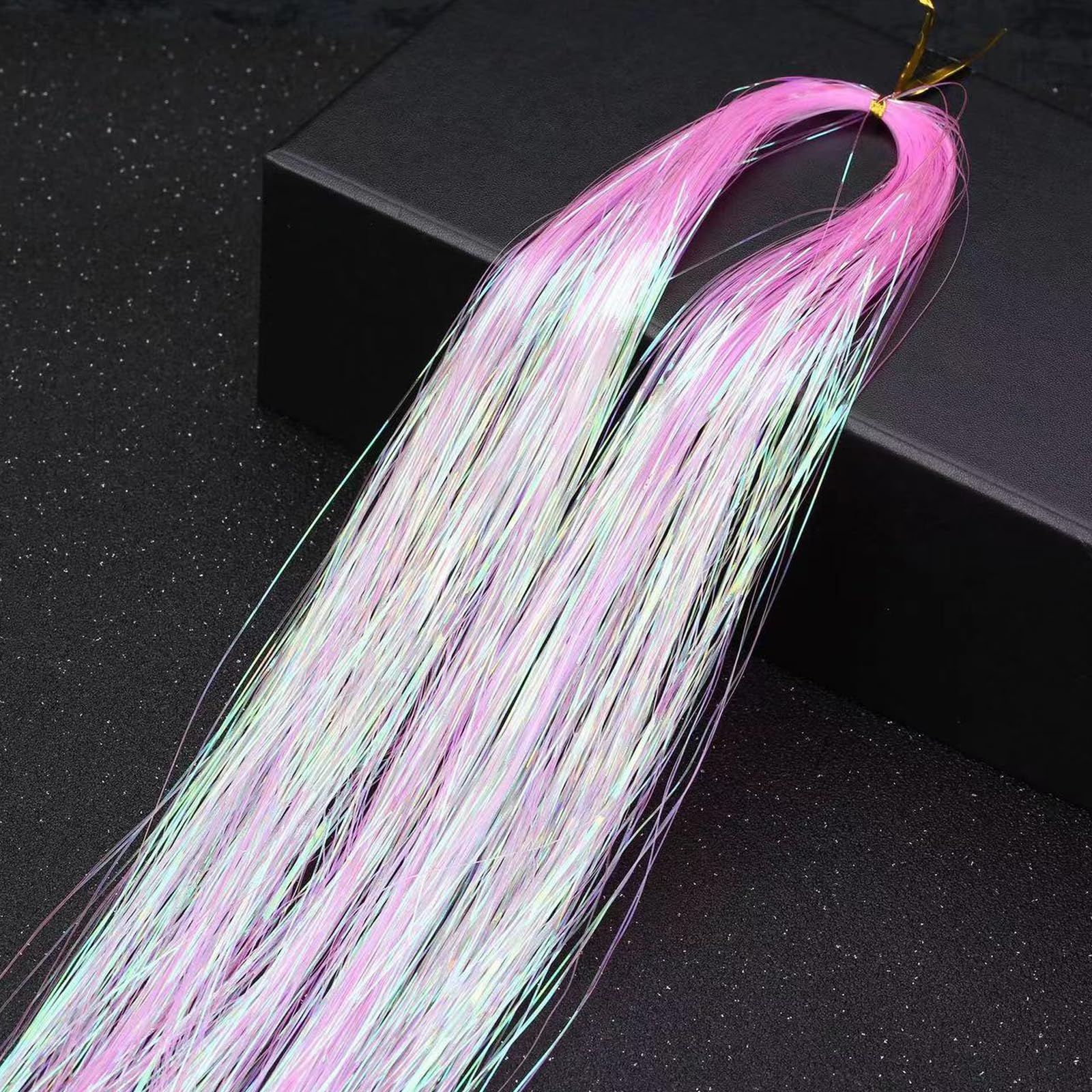 Leliafleury 1000 Strands Peach Hair Tinsel 120cm Straight Glitter Hair Strands for Party Cosplay