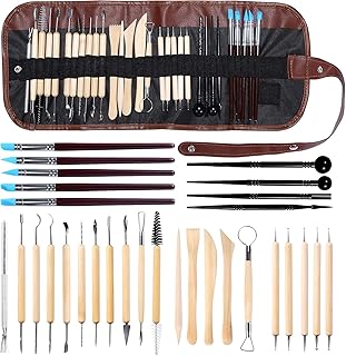 Modellierwerkzeug,30 Stück Carving Tools Clay Keramik Sculpting Ton Werkzeug mit eine Aufbewahrungstasche für Töpfer Künstler,Töpferwerkzeug Doppelseitige Carving Werkzeuge Sculpting Tools.