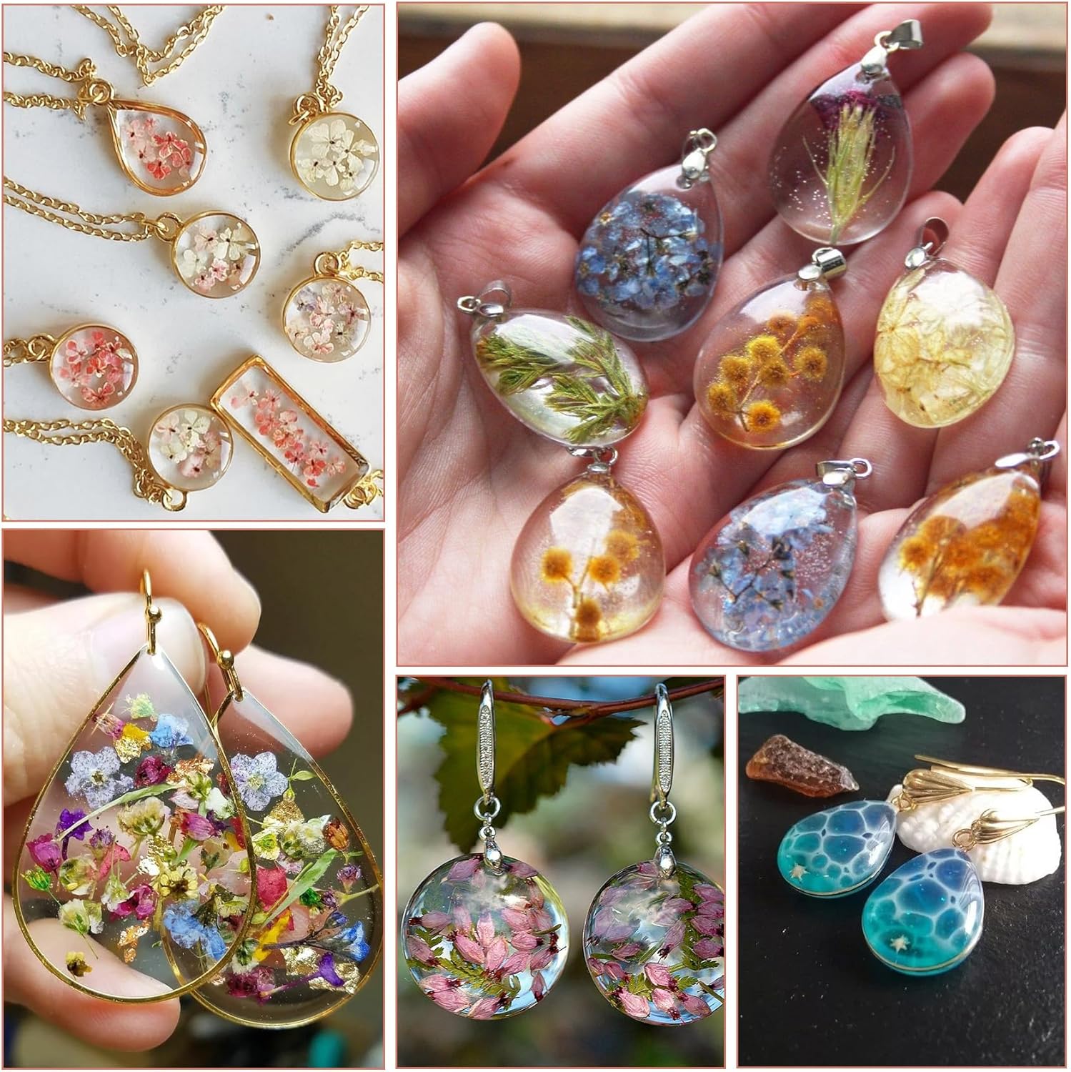 Resin Jewelry Molds, 38 Cavities Silicone Molds for Resin Epoxy Mold with Hole, Silicone Pendant Mold for Jewelry Casting, Earrings, Necklace, Keychains Making Gem DIY Crafting - Image 6