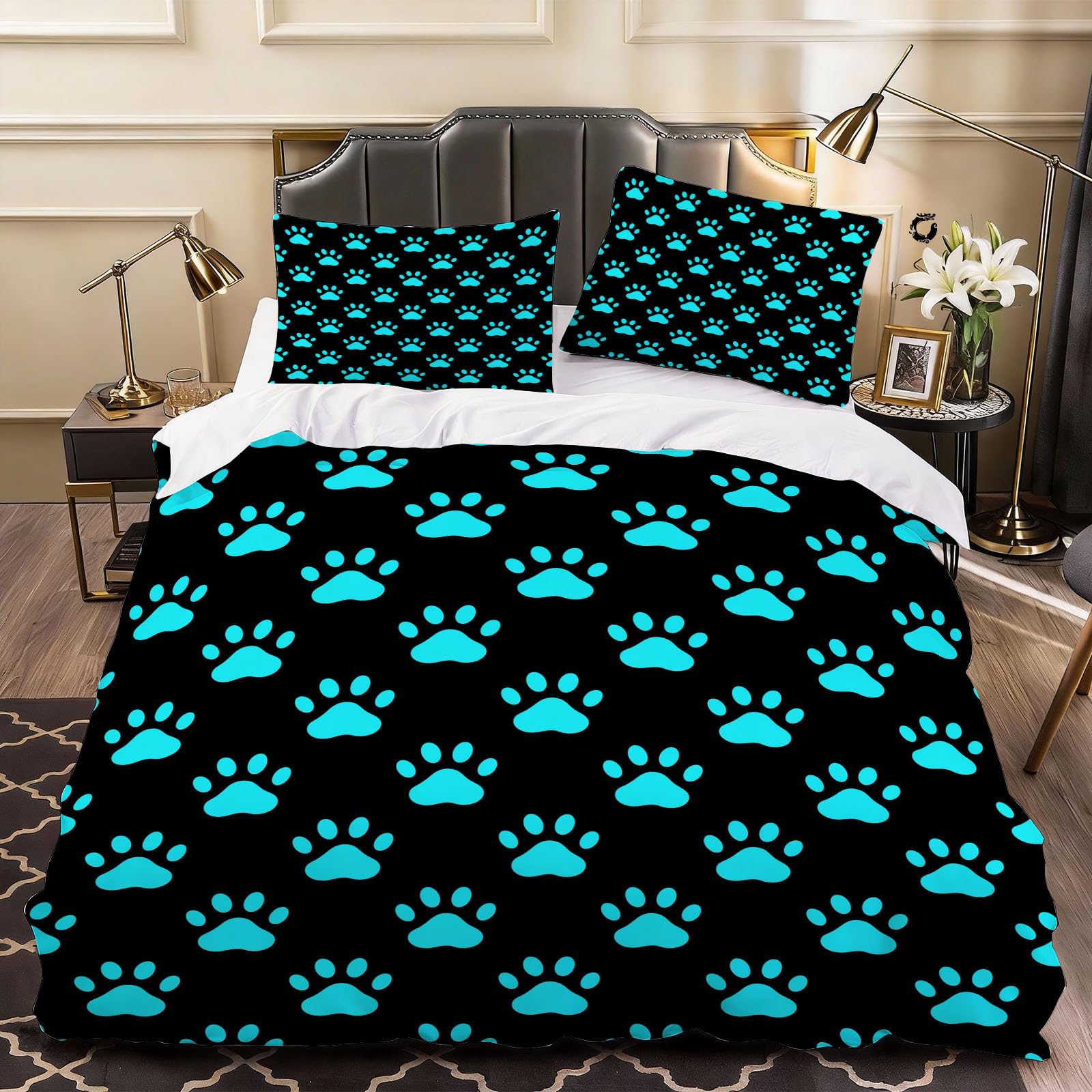 3D Cartoon Animal Dog Paw Duvet Cover Simple Bedding Double Bed Set, Soft Microfiber Comforter Cover Printed with Zipper Closure Quilt Coverr 200x200 cm and 2 Pillowcases