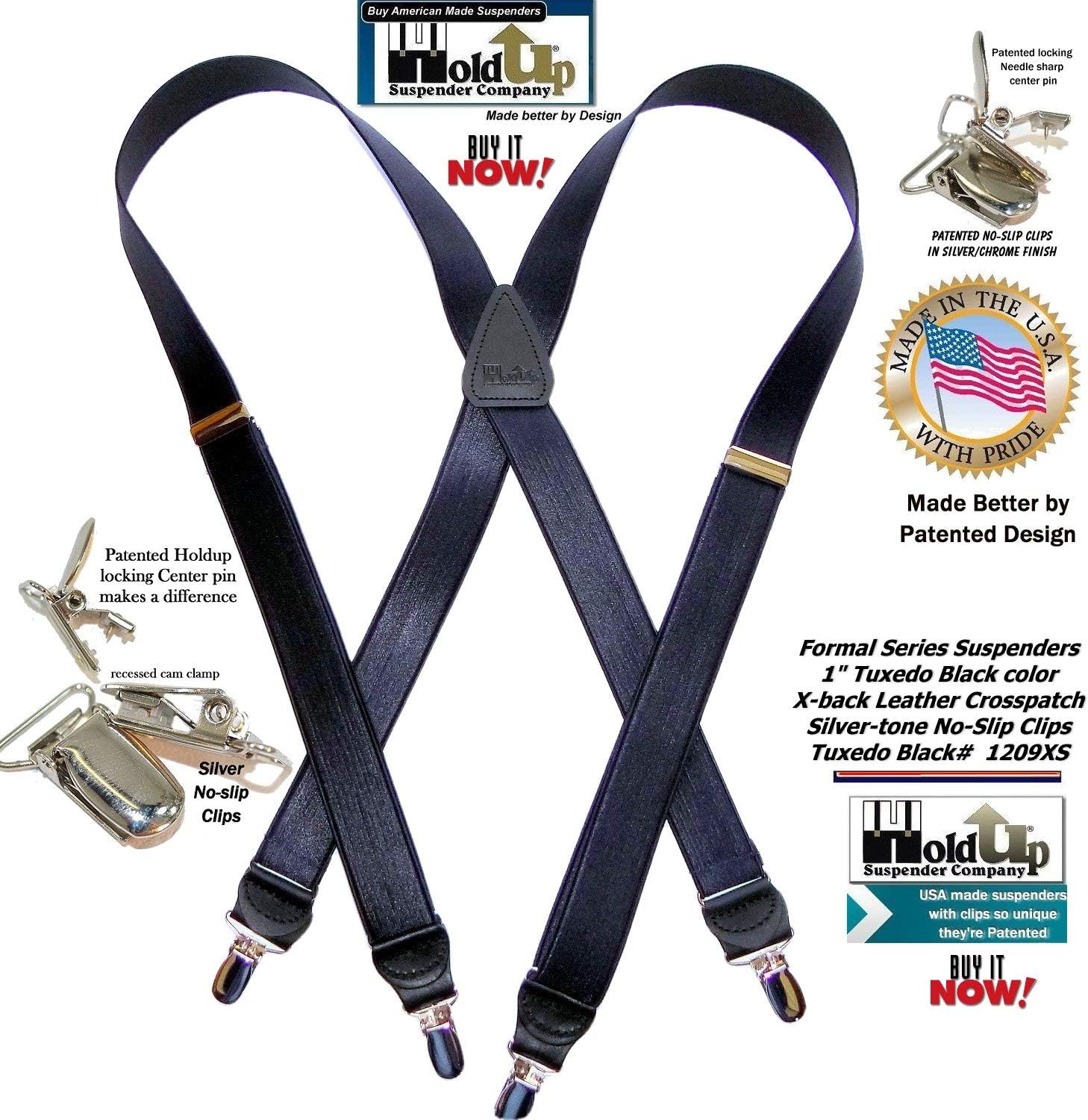 Hold-Up Suspender Company Formal Series Suspenders for Men in Tuxedo XS Style with USA Patented No-Slip Clips