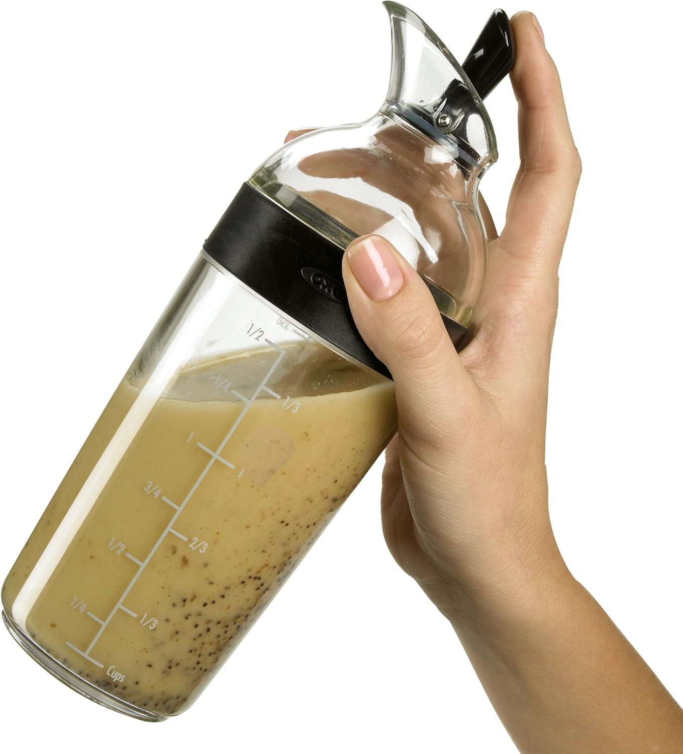 Salad dressing shaker stored in refrigerator