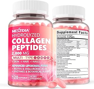 2 Pack Liposomal Collagen Peptides Pills for Women 2000mg, Multi Hydrolyzed Collagen Type I, II, III, V, X with 2500mcg Biotin - Collagen Supplements Softgels with Hair, Skin & Nails Vitamins, 240 Cts