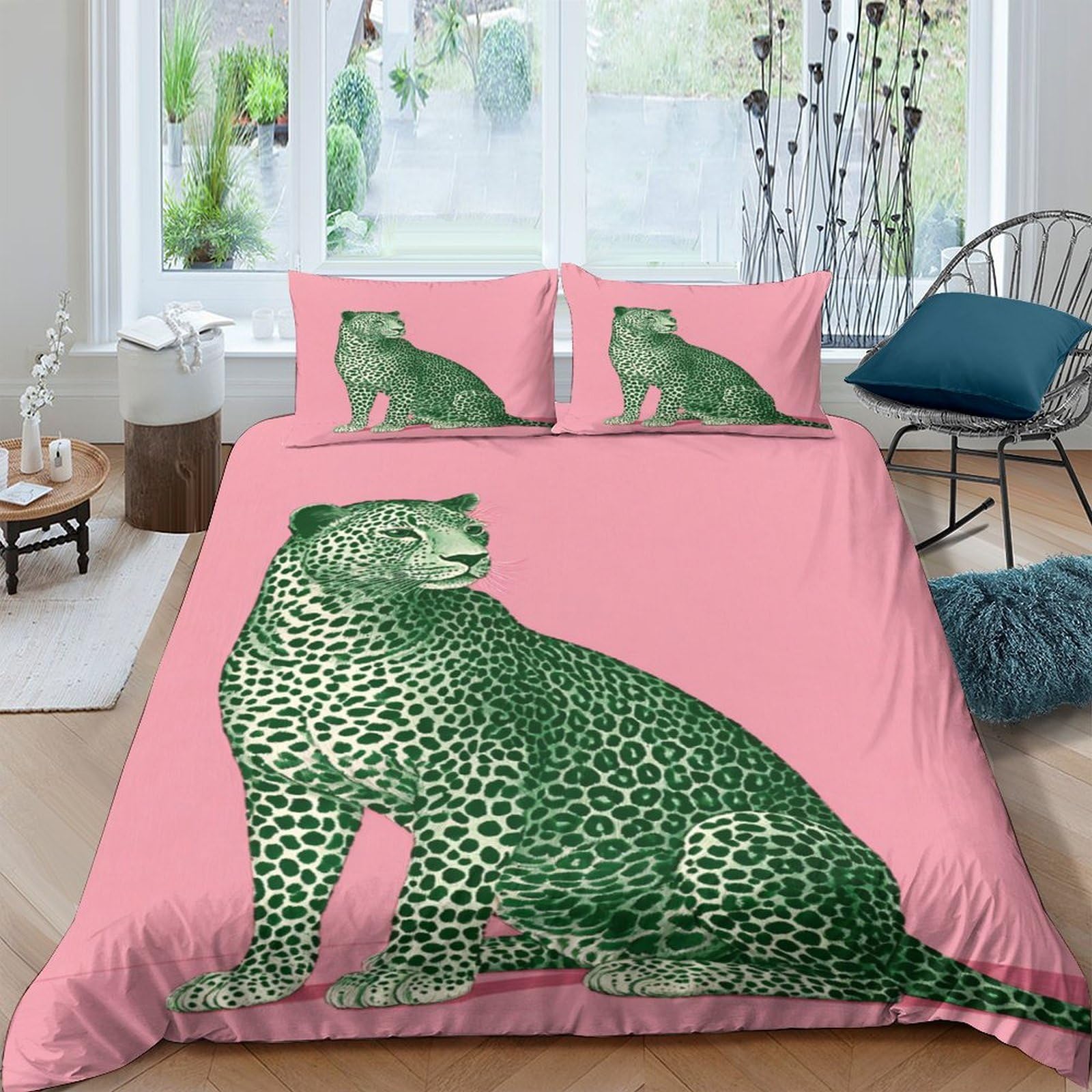 Ctjqhvkz Style-3 3D Printed Green Leopard Fitted Sheet Microfiber Soft Pink Animal Bed Cover For Bedroom Guest Room Decor Single（135X200cm）