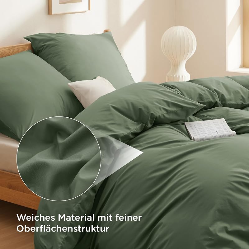 BEDSURE Ágyneműhuzat 220x240 cm Pamut Szürke-Oliva 3 részes Párnahuzattal