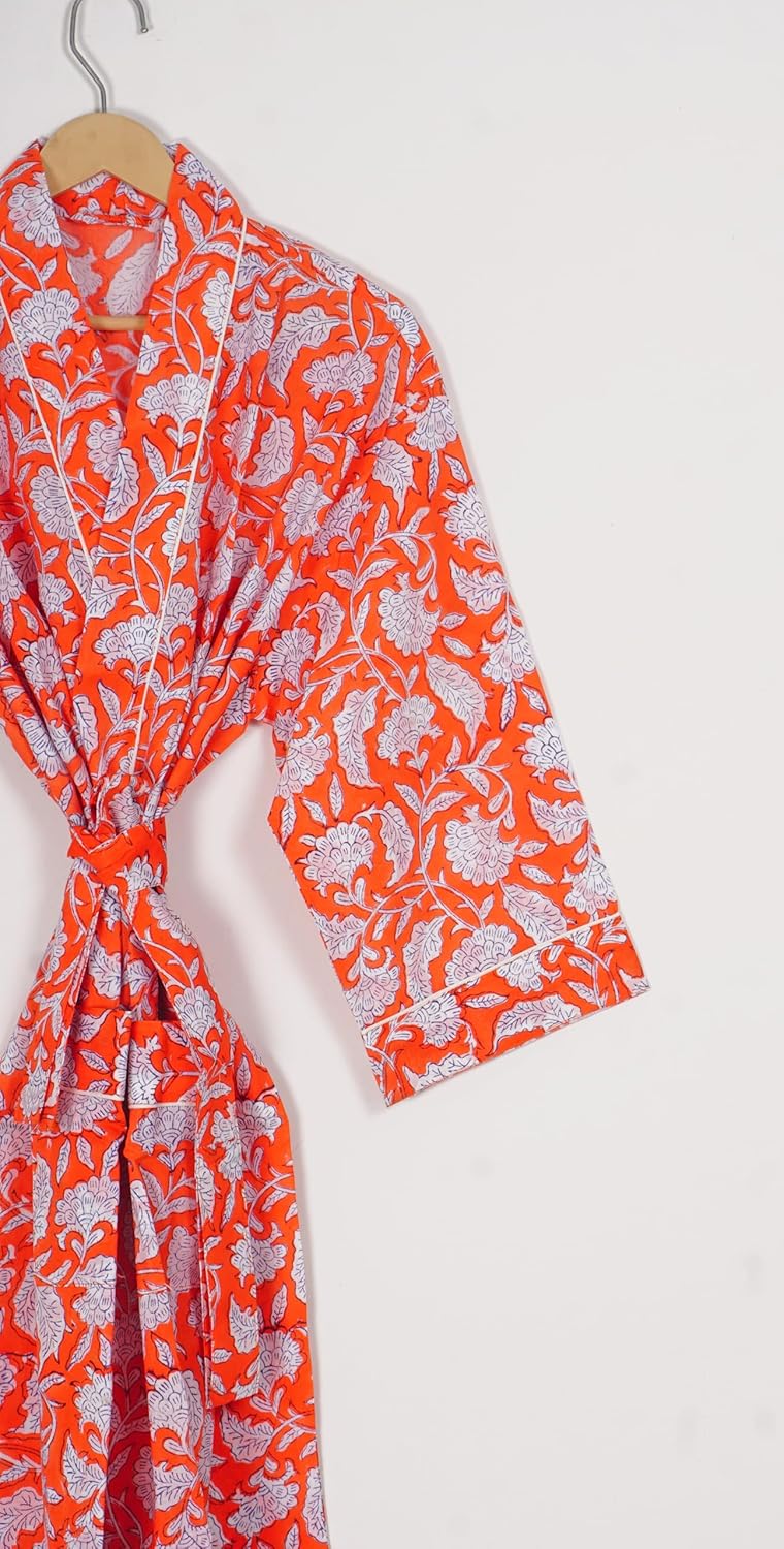 Cotton Hand Block Print Womens Bathrobes| Lightweight Bathrobes| Women Sleepwear Robes| Kimono Robe| Dressing Gown - Image 3