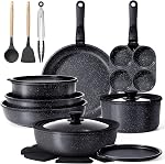 GiPP Ceramic Pots and Pans Set Non Stick, Nonstick Detachable Handle Cookware Sets, Healthy Non Toxic PFAS PFOA & PTFE Free, Dishwasher &Oven Safe, Induction Kitchen Pot and Pan, 17 Piece Cream