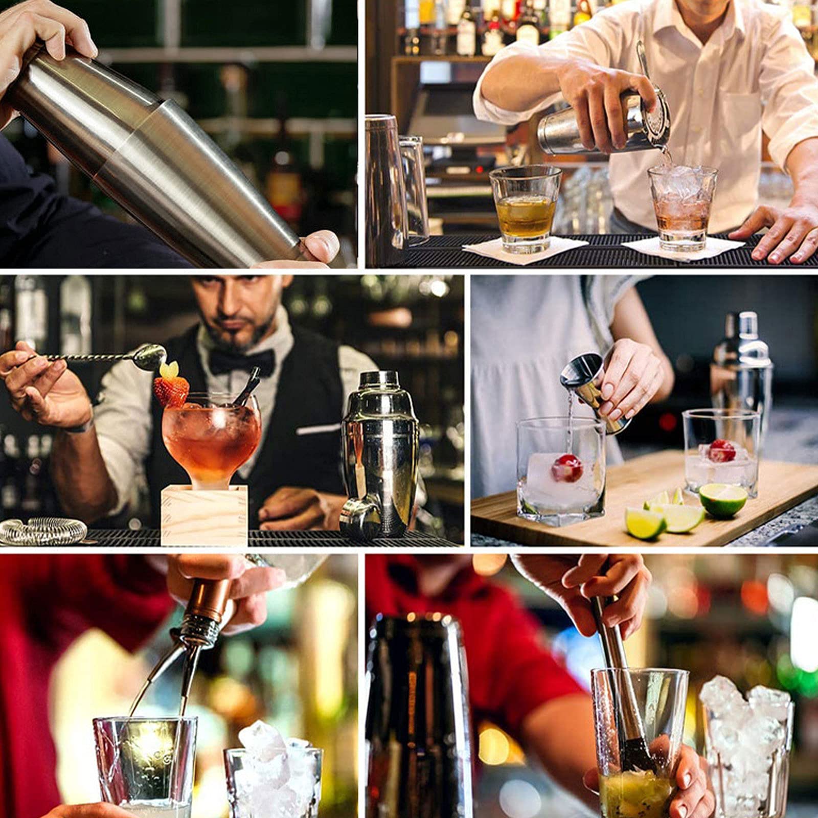 Coctelera,Juego de Mezcla de cócteles,de 20 Piezas para Barman,Cocktail Kit de Acero Inoxidable con Agitadores 750ml,Colador,Manual de cócteles,Bar,Hogar