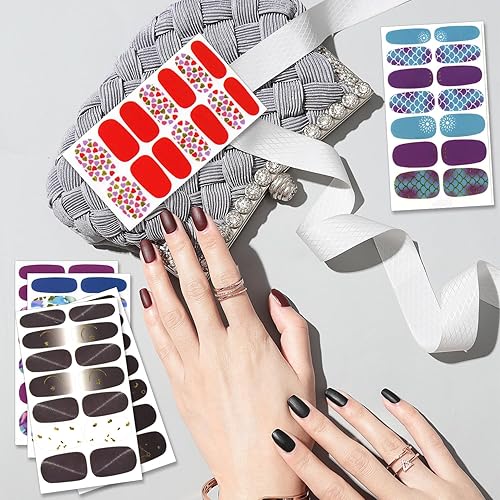 Miniatura 6 de SILPECWEE 16 hojas de tiras de esmalte de uñas para mujer lentejuelas con purpurina estrella luna lámina dorada calcomanías autoadhesivas de esmalte