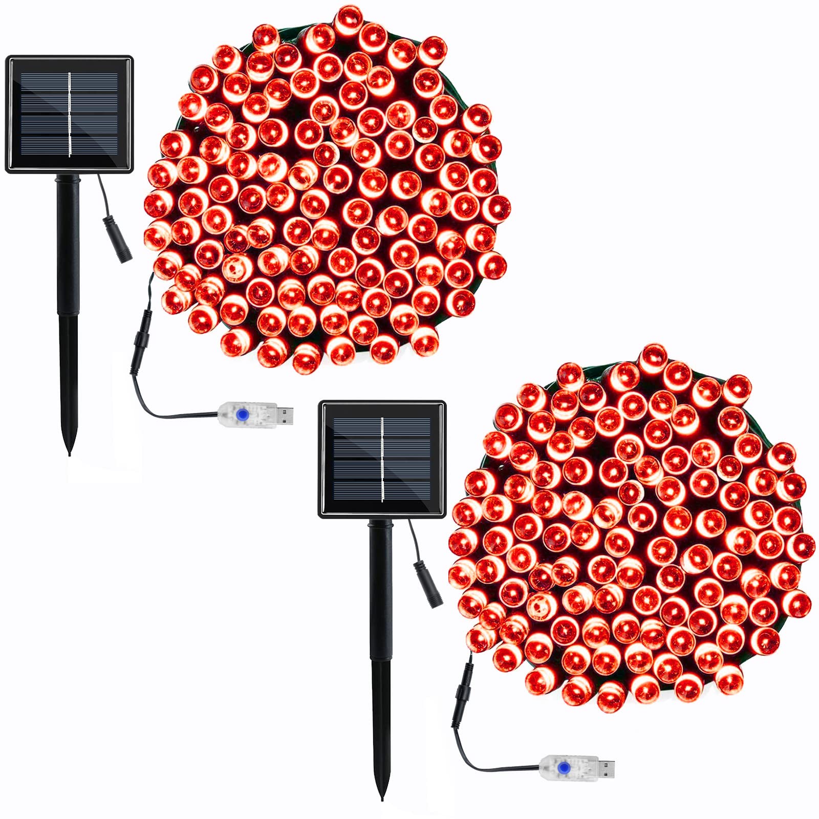 VMANOO Solar USB Outdoor String Christmas Lights 72Ft 200 LED 8 Modes