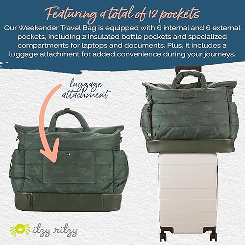 Miniatura 7 de Itzy Ritzy Bolsa de viaje Dream Weekender Bolsa ligera para la noche y hospital con compartimento base, 12 bolsillos incluyendo 2 bolsillos