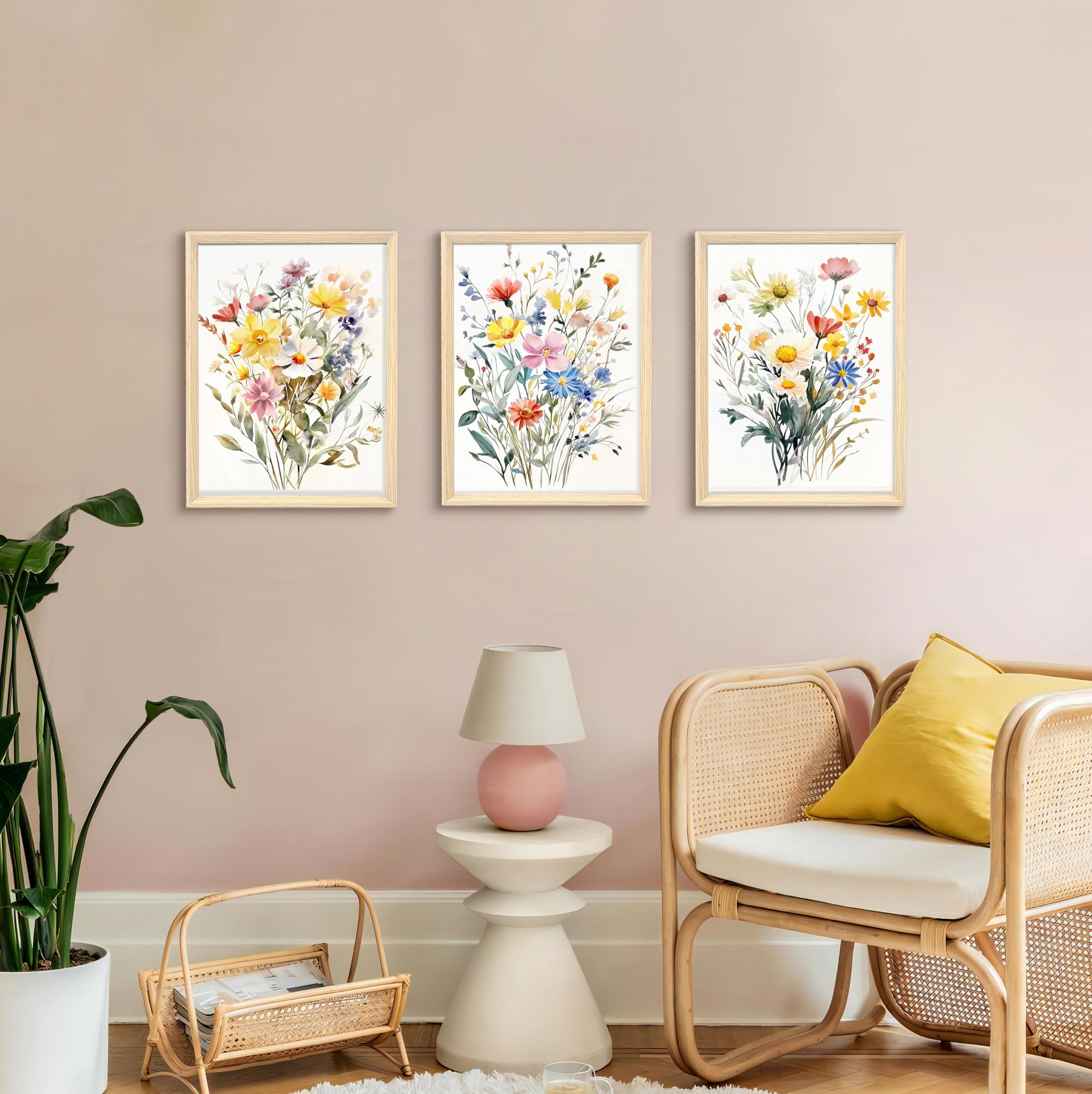 3 Pcs Wooden Framed Canvas Wall Art Set Bohemian Sage Green Canvas Prints Poster Geometric Line Beige Green Pictures for Living Room Bedroom Dinning Room Hallway Stairs Wall Decor 30x40cm x3pcs — view 541