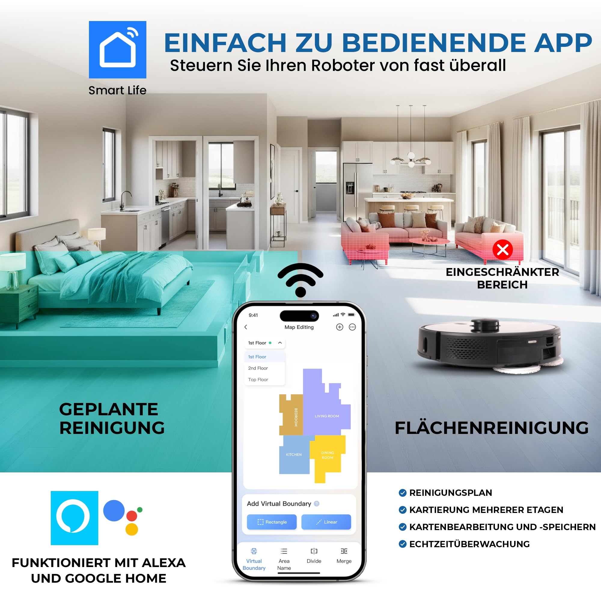 Olsen & Smith Saugroboter mit Wischfunktion & Absaugstation, Selbstladend | 6500 Pa Saugkraft, Lasernavigation, Saug- & Wischroboter, App-Steuerung, Selbstaufladend, Absaugstation, Intelligent