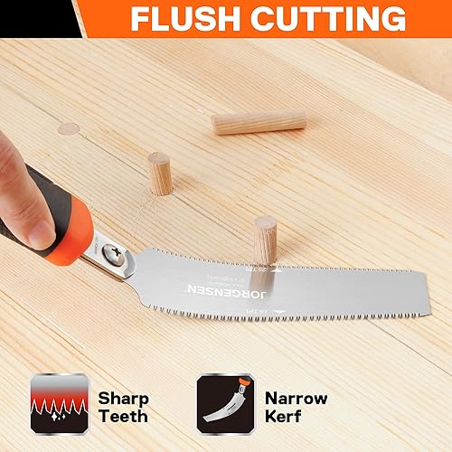 Miniatura 5 de JORGENSEN Sierra Japonesa de Corte al Ras, Sierra de Arrastre Profesional de Doble Filo de 5 Pulgadas, Sierra de Mano de Madera con Hoja Flexible