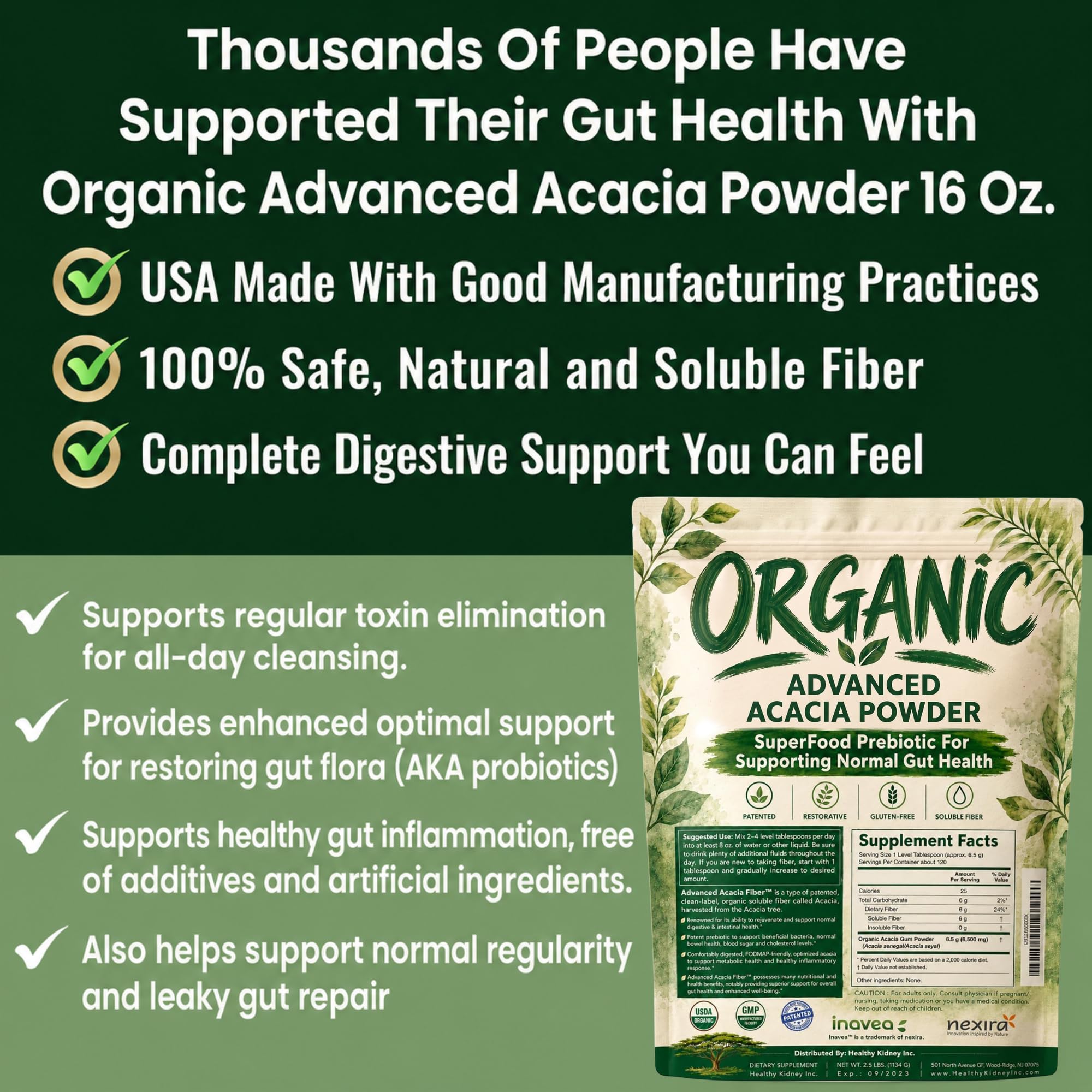 Organic Advanced Acacia Fiber Powder 40oz (2.5 lbs) - Soluble Fiber Leaky Gut Repair Powder. Natural Supplement for Gut Health, Regularity, Digestive Rejuvenation — Amazon image 5