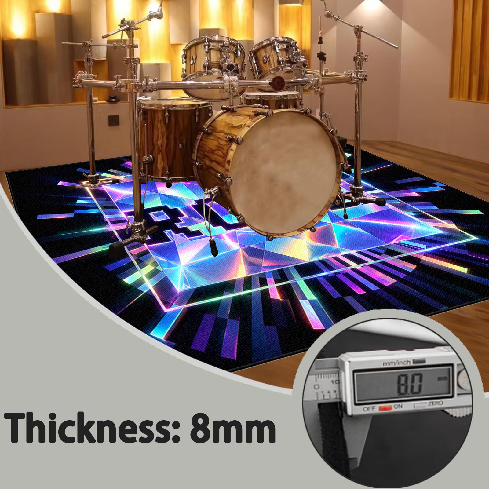 Schlagzeugteppich Schallschutz Akustik Teppich 200 x 160 cm Schlagzeug Teppich Schallschutzmatte Drum Rug Drum Matte Trommelteppich rutschfeste Trommel Teppiche für Bass Drum Snare Jazz Drumteppich
