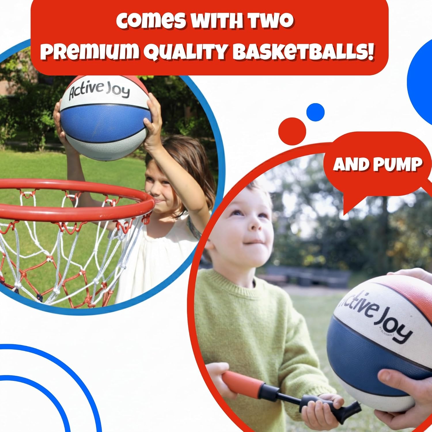 Activejoy- 4 Hoop Basketball Set - Toddler Basketball Hoop Indoor - Outdoor Play Preschool - +3 Years Old Toy. Includes 2 Balls and air Pump
