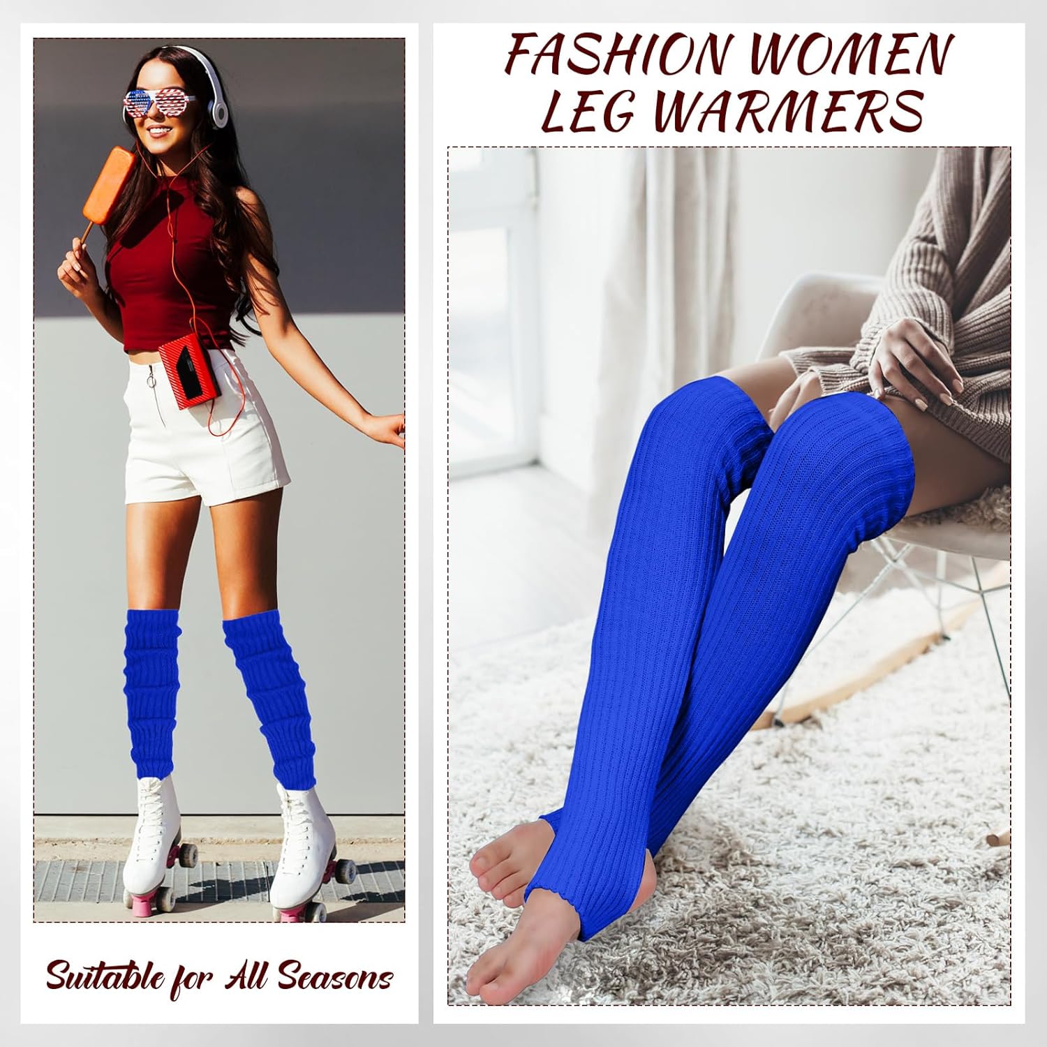 SATINIOR Long Leg Warmers for Women 24 Inch over The Knee Knit Ribbed Leg Warmer Stirrup Yoga 80s Party Dance Ballet Supply - Image 7