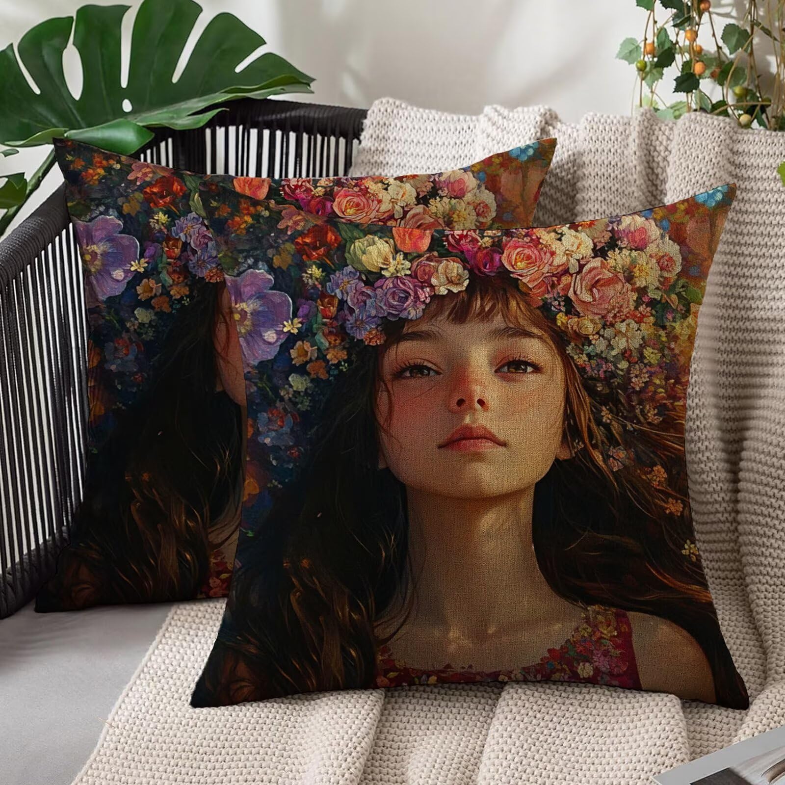 Housse coussin 50 x 50 femme en lin résistant à l'eau lot de 2 pour salon