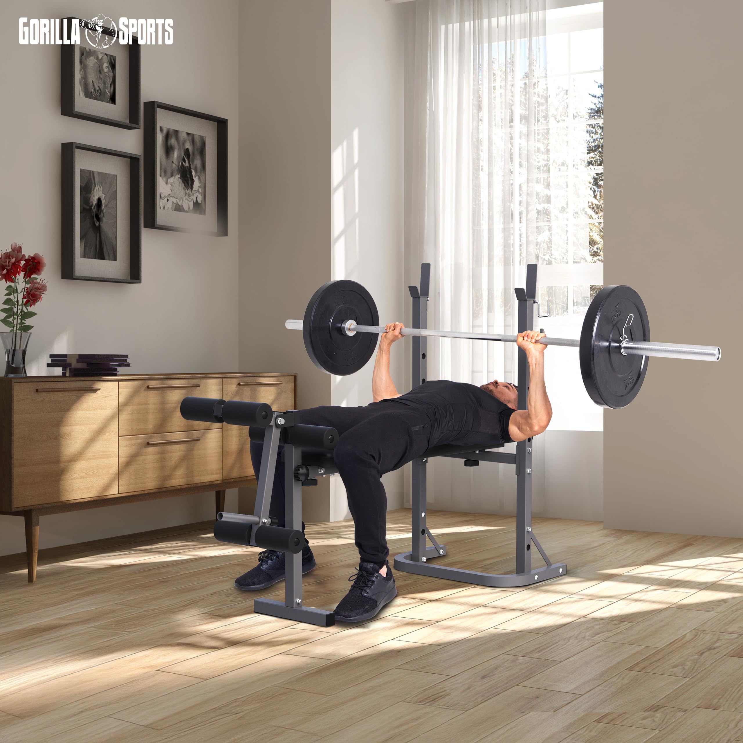 GYRONETICS® Panca Pesi - con Porta Bilanciere, Multifunzione, Regolabile, Pieghevole, Max. 220kg, in Acciaio - Panca Piana, Palestra, Allenamento, Addominali, Sollevamento Pesi, Fitness, Casa