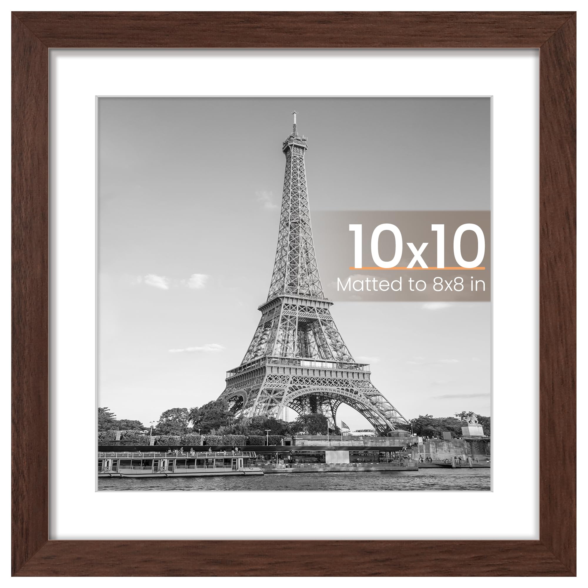 upsimples 10x10 Picture Frame, Wall Decor Photo Frames, Brown 1 Pack | 8x8 Square Frame with Mat for Gallery Wall, Family, Baby, Dog, Dorm, Christmas