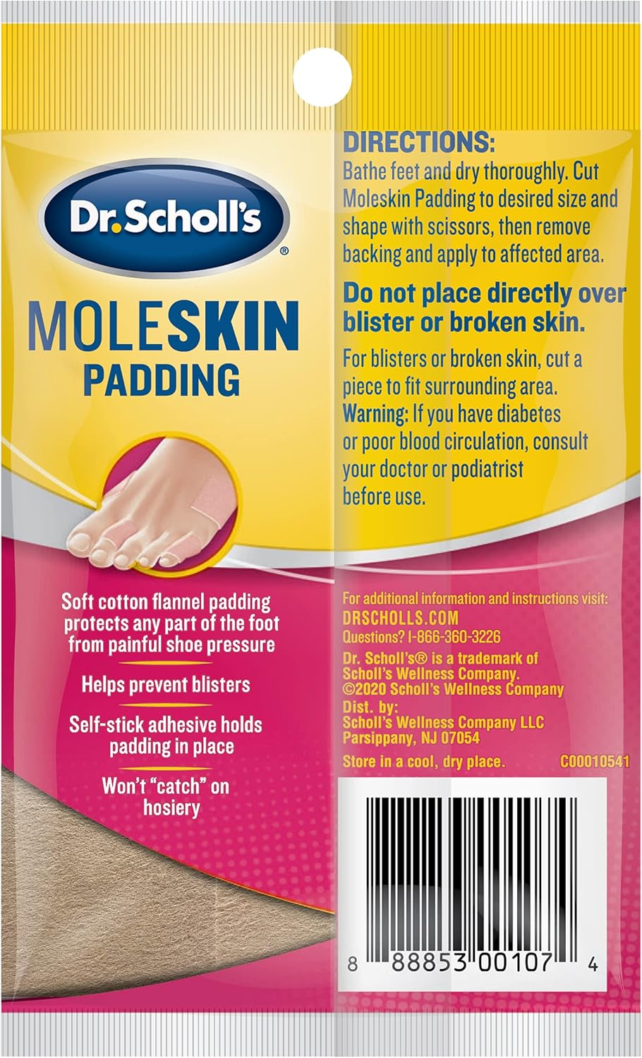 Dr. Scholl's Moleskin Padding, 3 Strips, Can Be Cut to Any Size : Health & Household