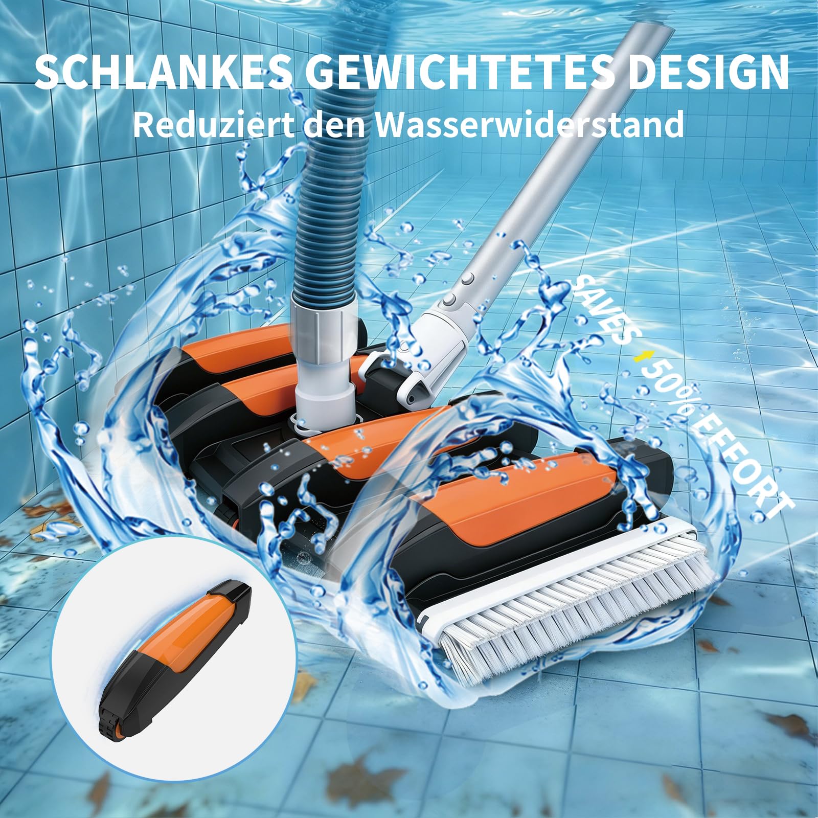 Pool-Staubsaugerkopf für Innen- und Oberirdische Pools, Flexibler Beschwerter Schwimmbad-Staubsaugerkopf - Schlauchanschluss Ø 32/38 mm, Stangen Ø 32 mm (Nicht enthalten）