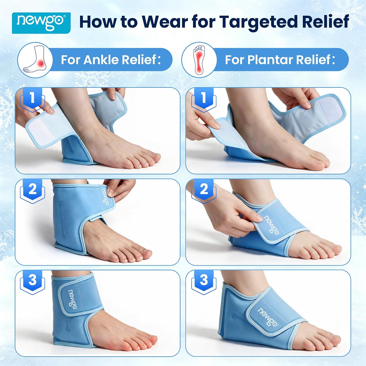 NEWGO Ankle Ice Pack Wrap for Plantar Fasciitis, Swelling & Sprain Relief