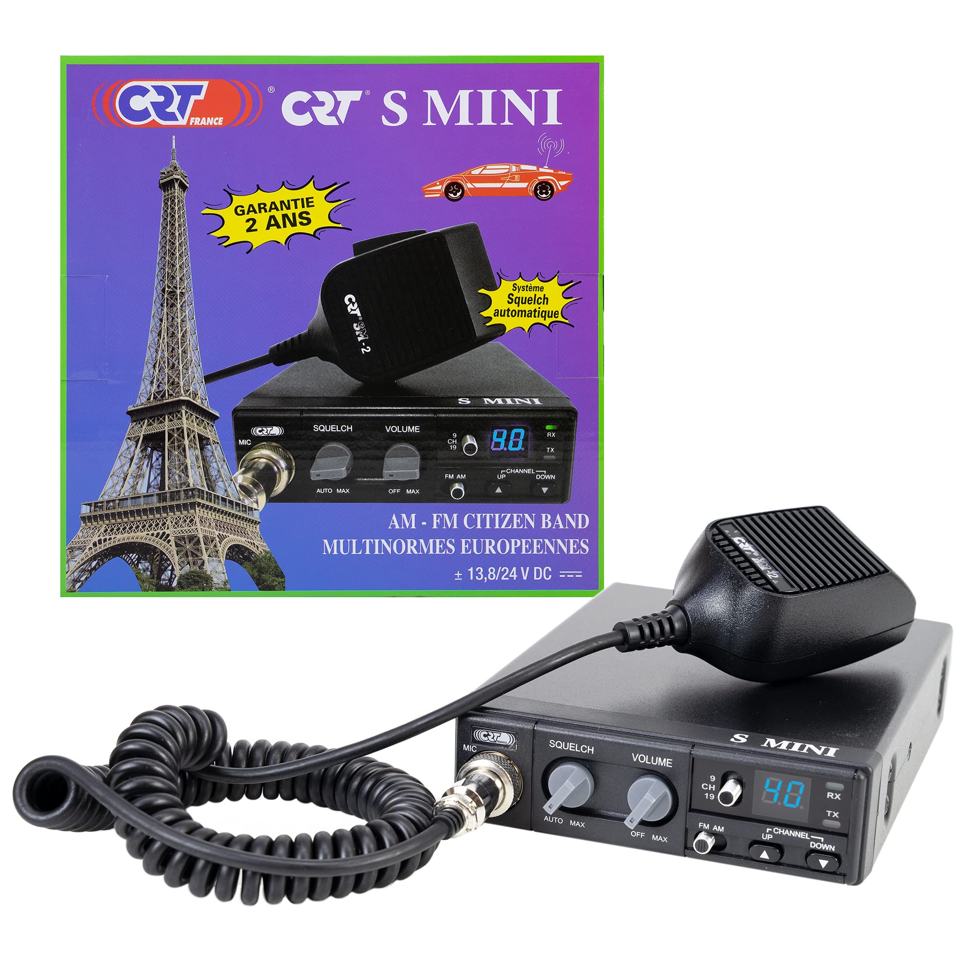 Radio CB CRT S Mini Double Tension, 12/24V, 4W, avec ASQ, AM-FM