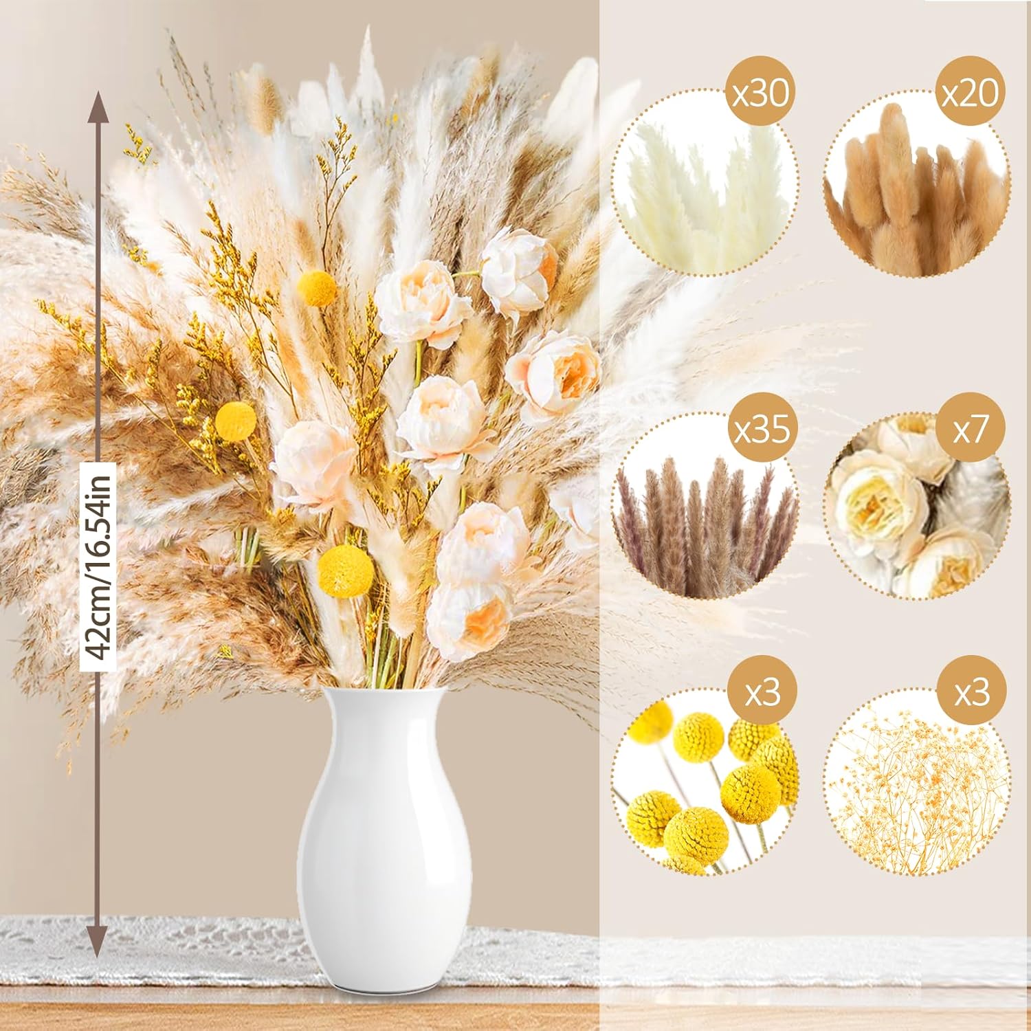 96 pcs dried pampas grass decor boho home decor bouquet natural dried flowers for vase, gift home wedding rustic decoration-(without vase) christmas new year birthday gifts