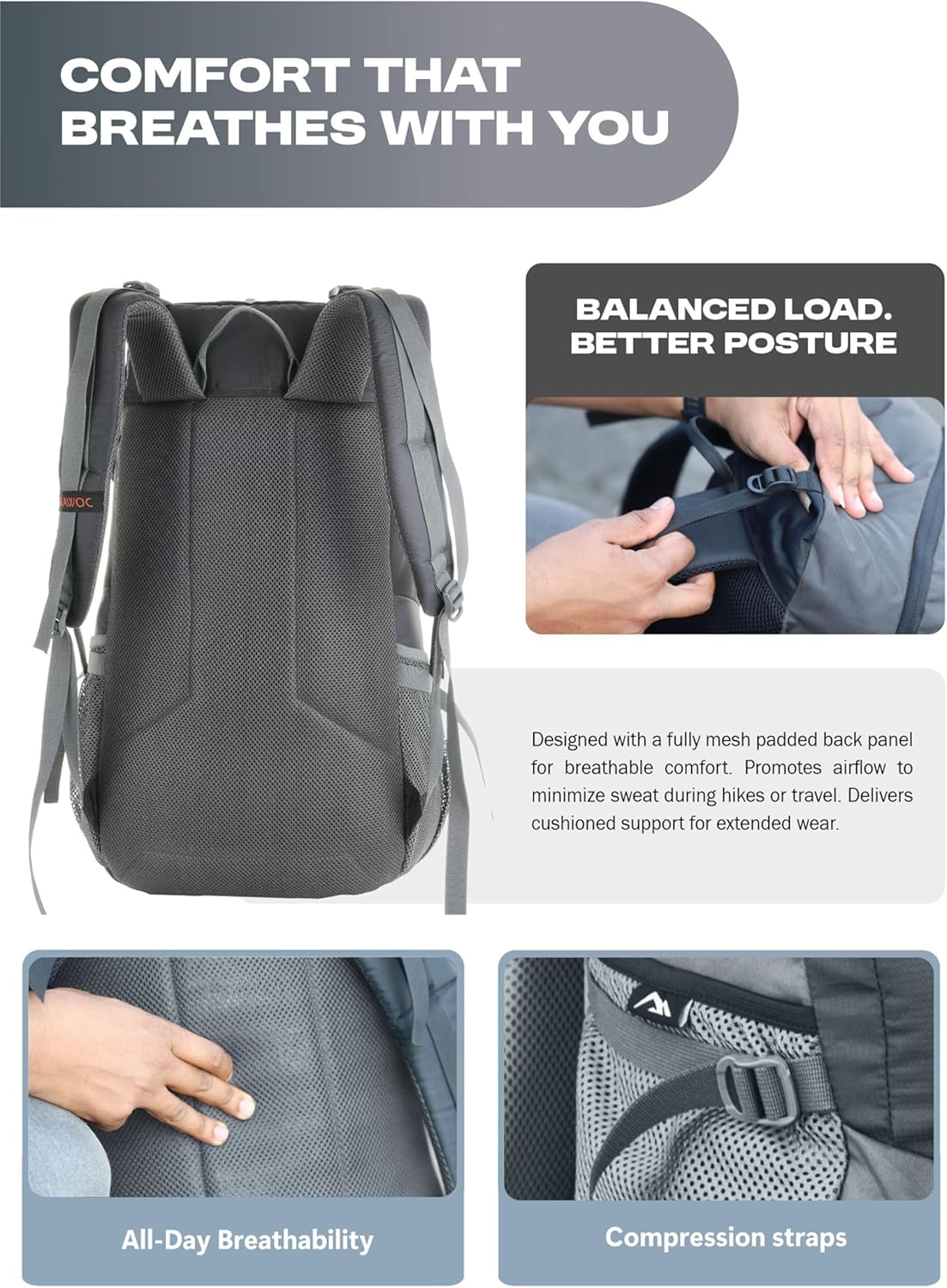 TRAWOC FALCON 40 L Travel Laptop Backpack for Men and Women, Casual Daypack with Rain Cover Hiking,Trekking, Travelling Bag