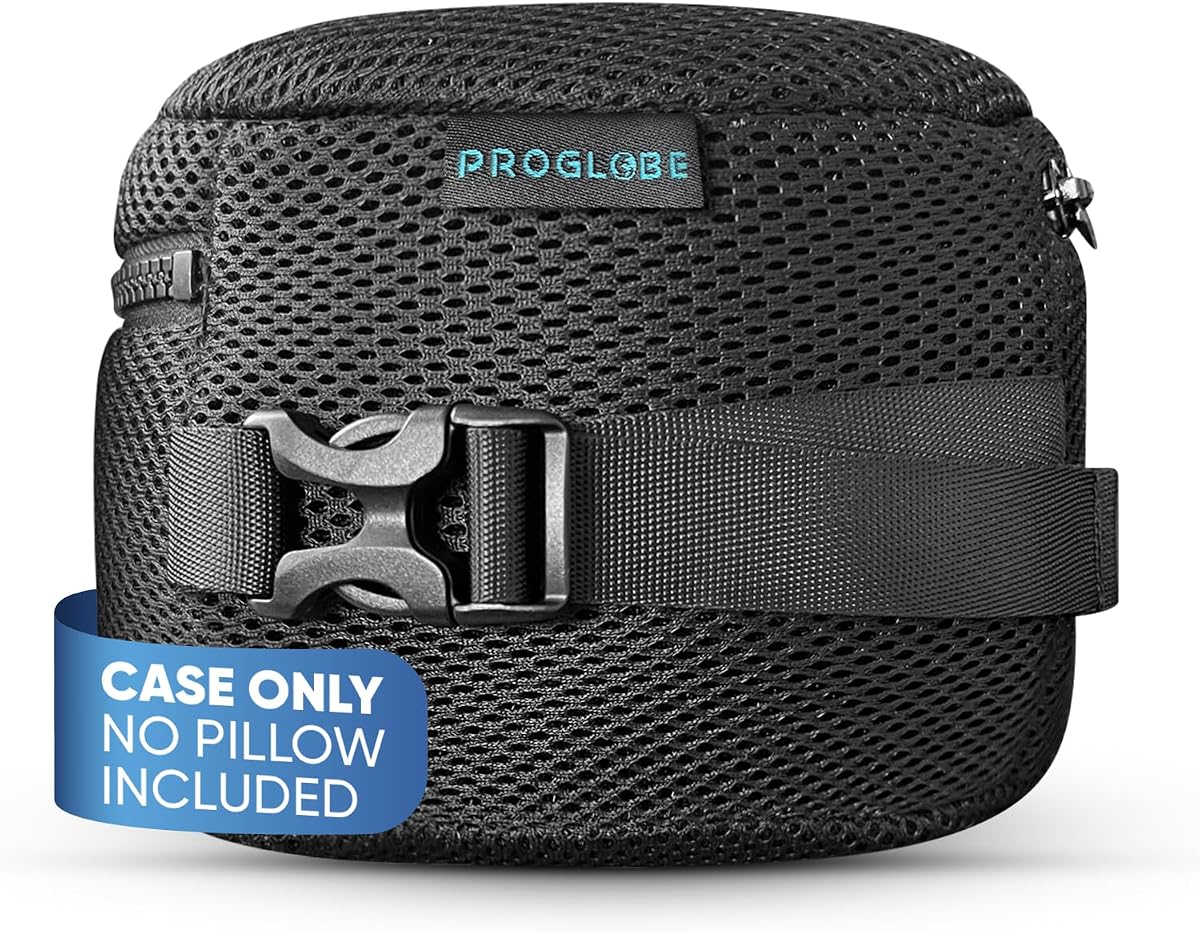 Neck Pillow Case and Travel Bag, Compression Storage Cover, Black | Mesh Cover with Snap Clasp, Compact Carrying Case Attaches to Luggage, Backpack or Purse, for Travel Neck Pillows