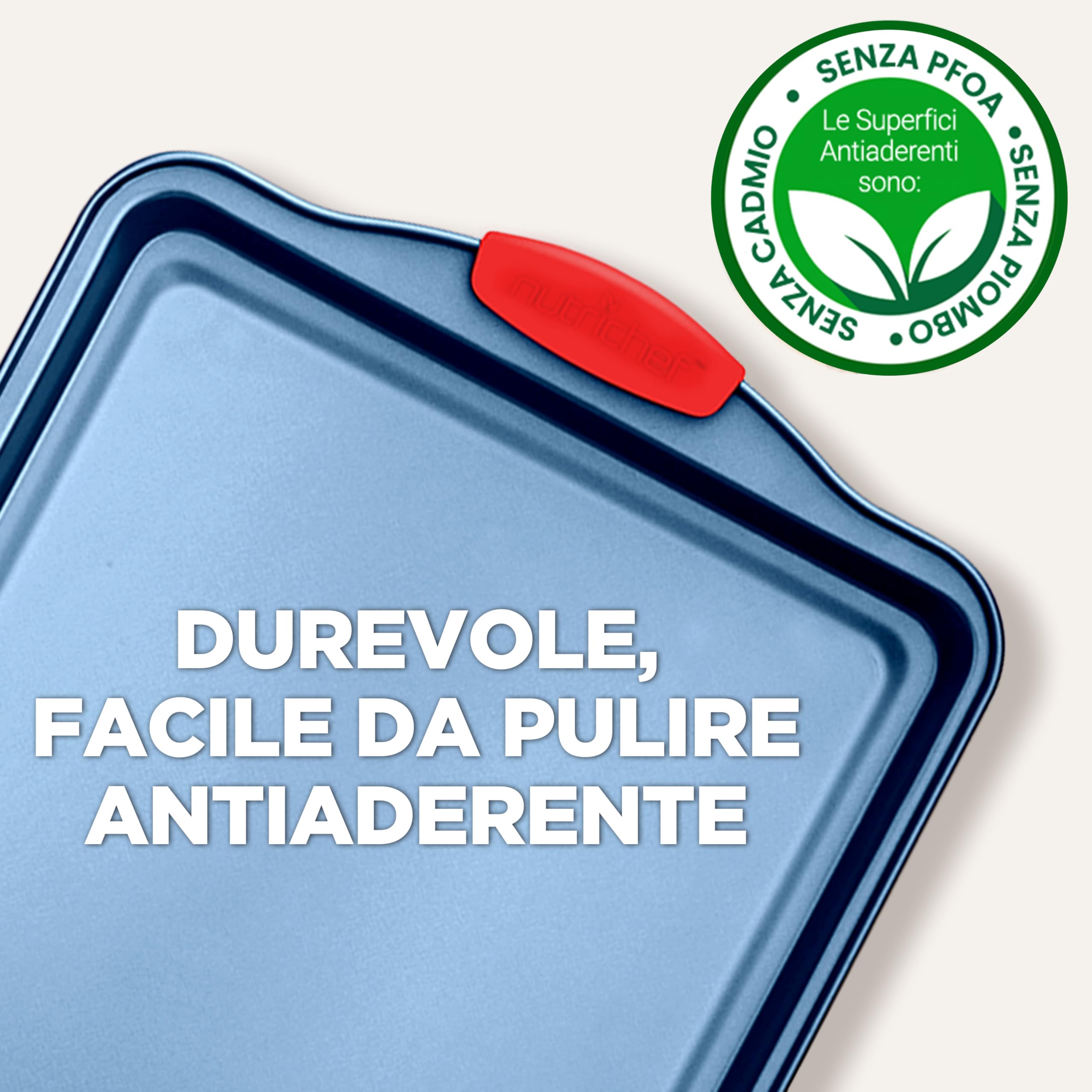 NutriChef Set 3 Teglie Forno Antiaderenti in Acciaio al Carbonio con Manici in Silicone, Teglie da Forno Grandi Medie e Piccole per Biscotti, Dolci, Pane, Blu