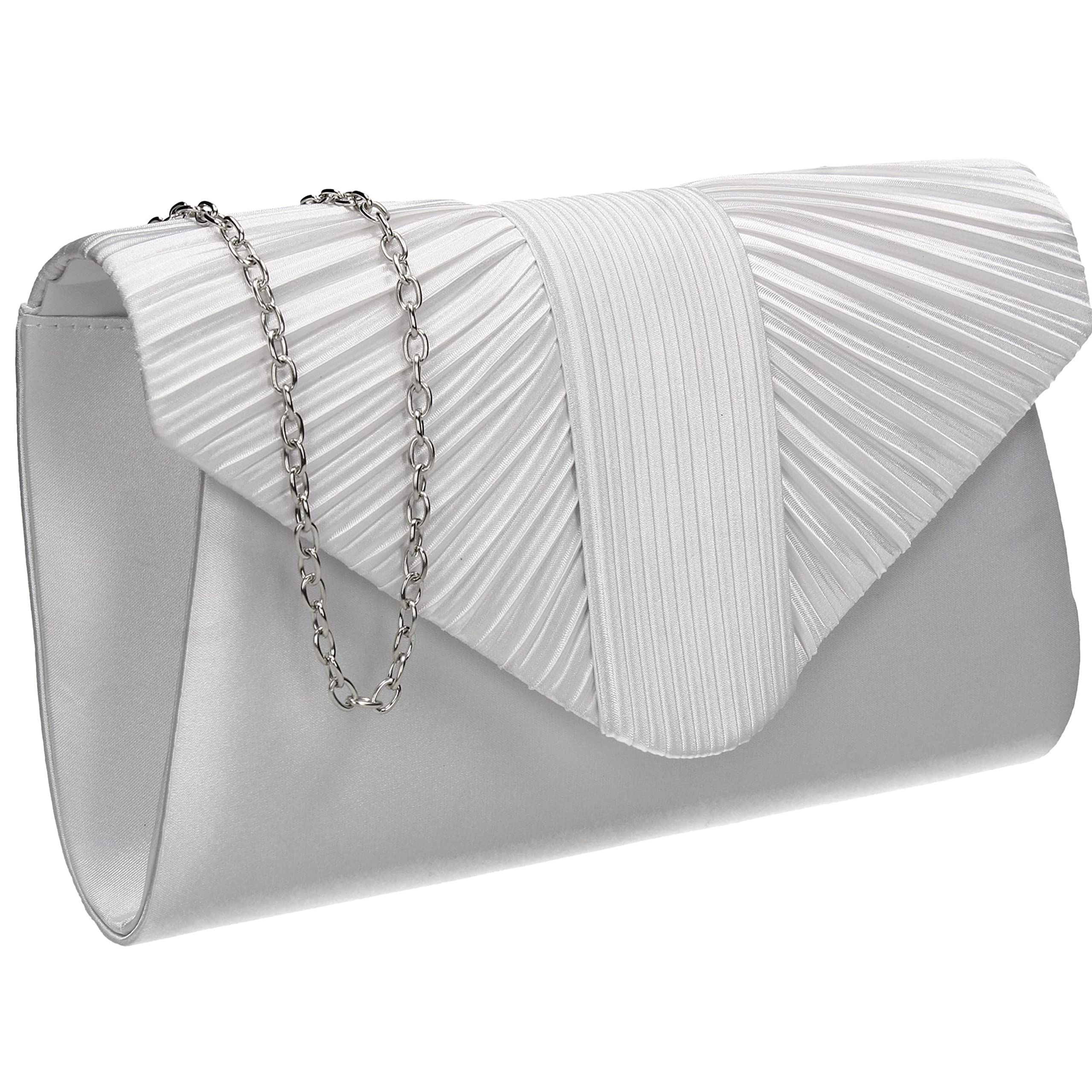 SwankySwans Sophie Womens Satin Party Prom Wedding Evening Clutch Bag Purse (White)