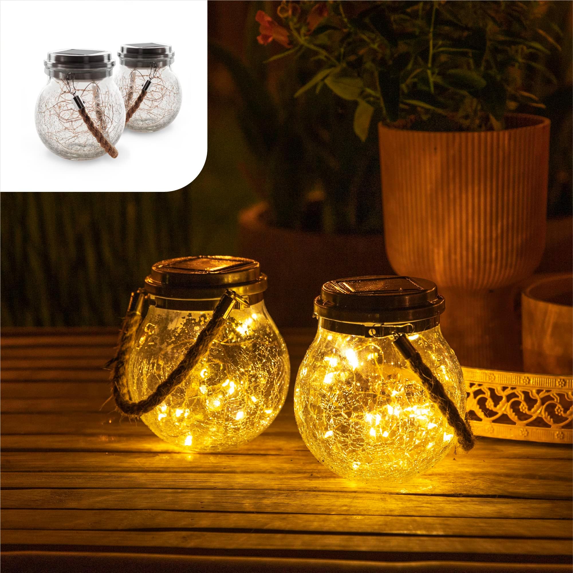 GadgyHanging Solar Lights | Solar Lanterns Outdoor 2 Pack | Solar Table Lamp | Solar Lantern Light | Solar Jar Lights | Outdoor Solar Table Lamp | Hanging Solar Lantern | Hanging Lamp