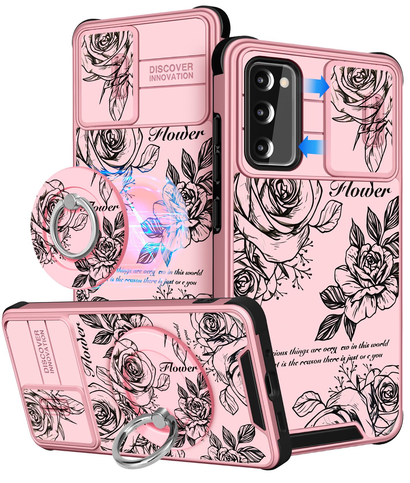 Buleens for Samsung Galaxy S20 FE Case 5G 6.5" - with Ring Stand & Camera Cover Aesthetic Cute Designed for Women Girls Girly Pretty Roses Flowers for Galaxy S20 FE 5G Case Compatible with Magsafe