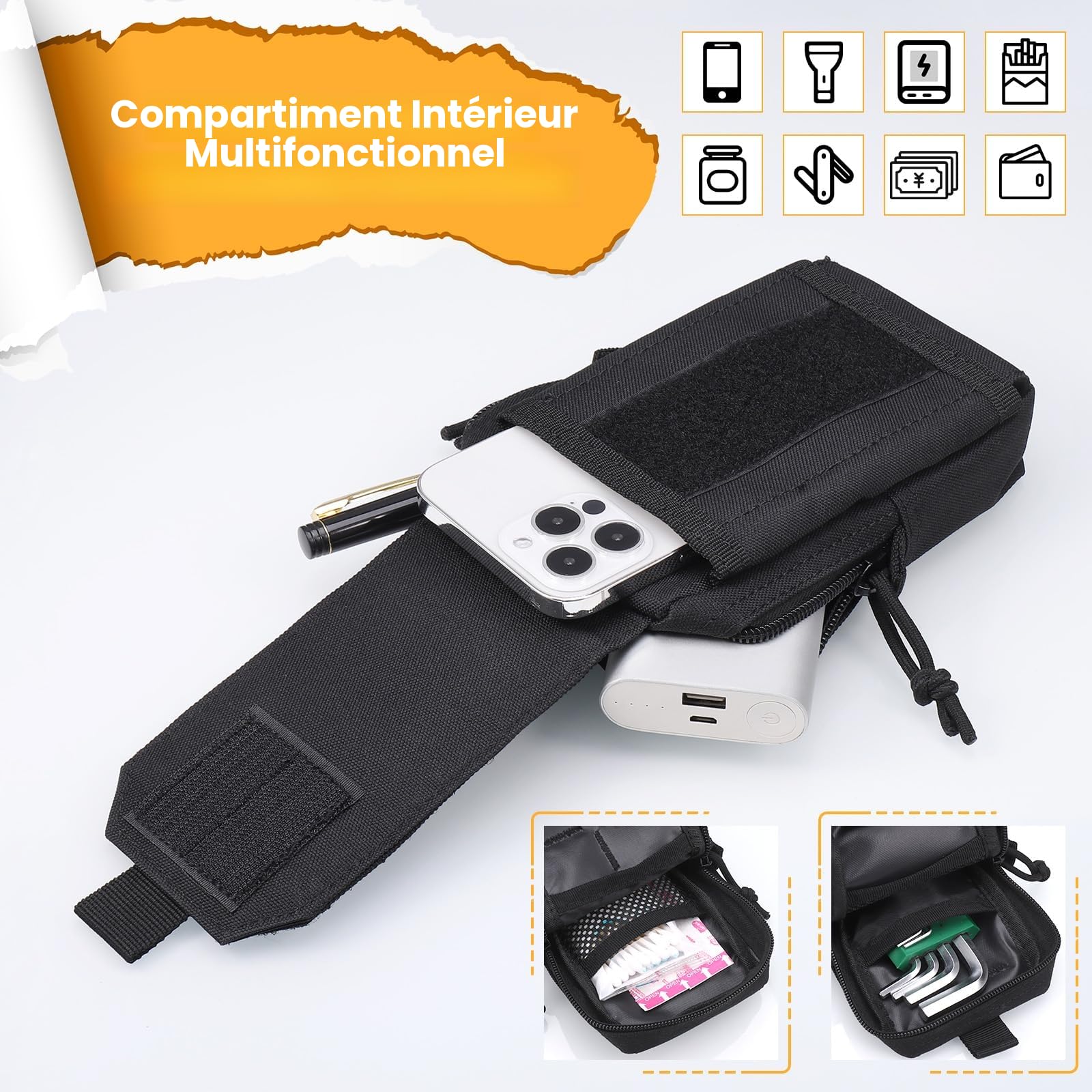 Hejo Sacoche Tactique Ceinture Homme, Pochette Ceinture Tactique, Téléphone Poche Molle, Pochette EDC, Sacoche Ceintures Multifonctionnel pour Sport, Randonnée, Camping, Voyage, Cyclisme, Pêche (Noir)