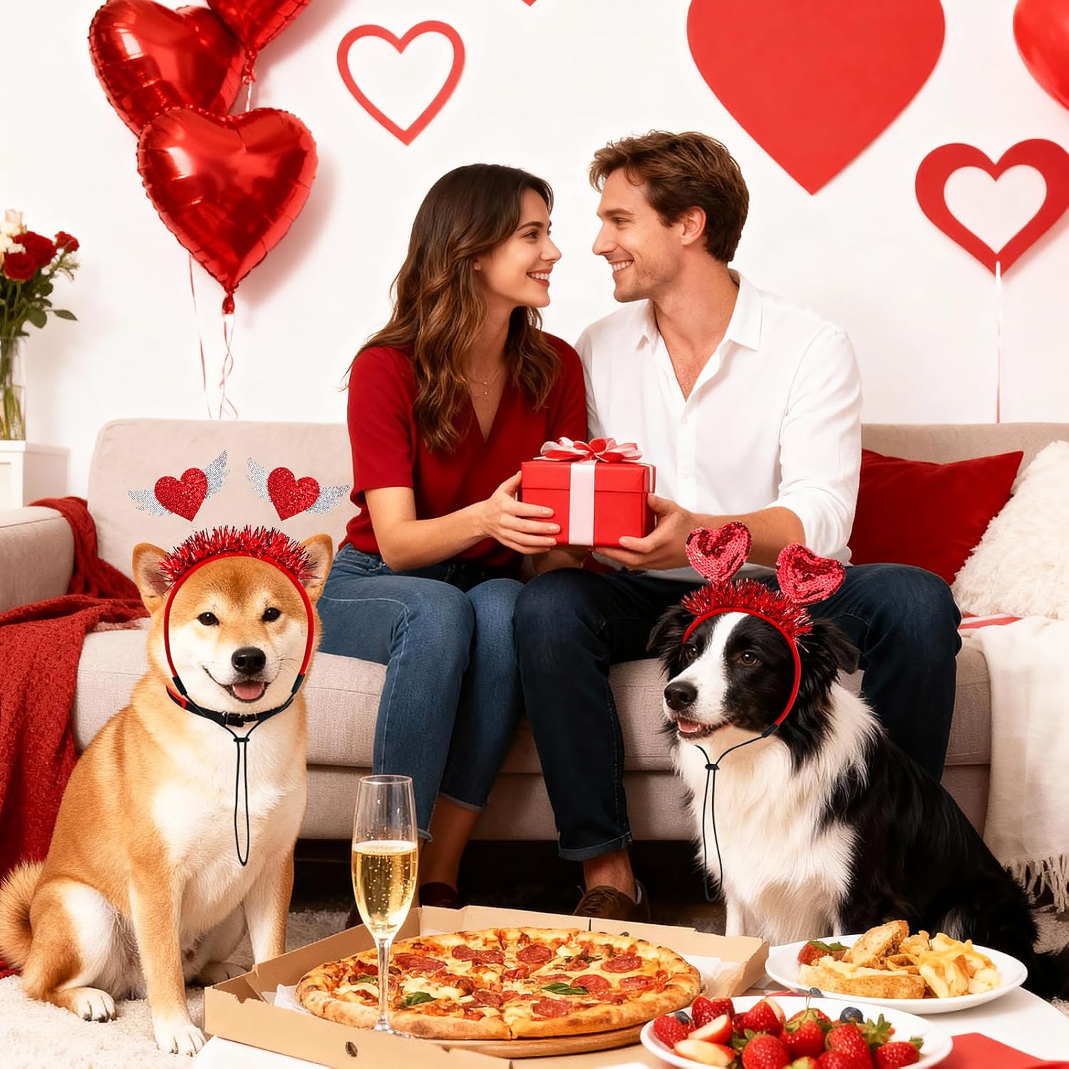 2PCS Valentine's Day Dog Headband Red Sequin Heart Headband, Valentines Day Pet Outfit Hair Accessories for Small Medium Dogs - Image 2