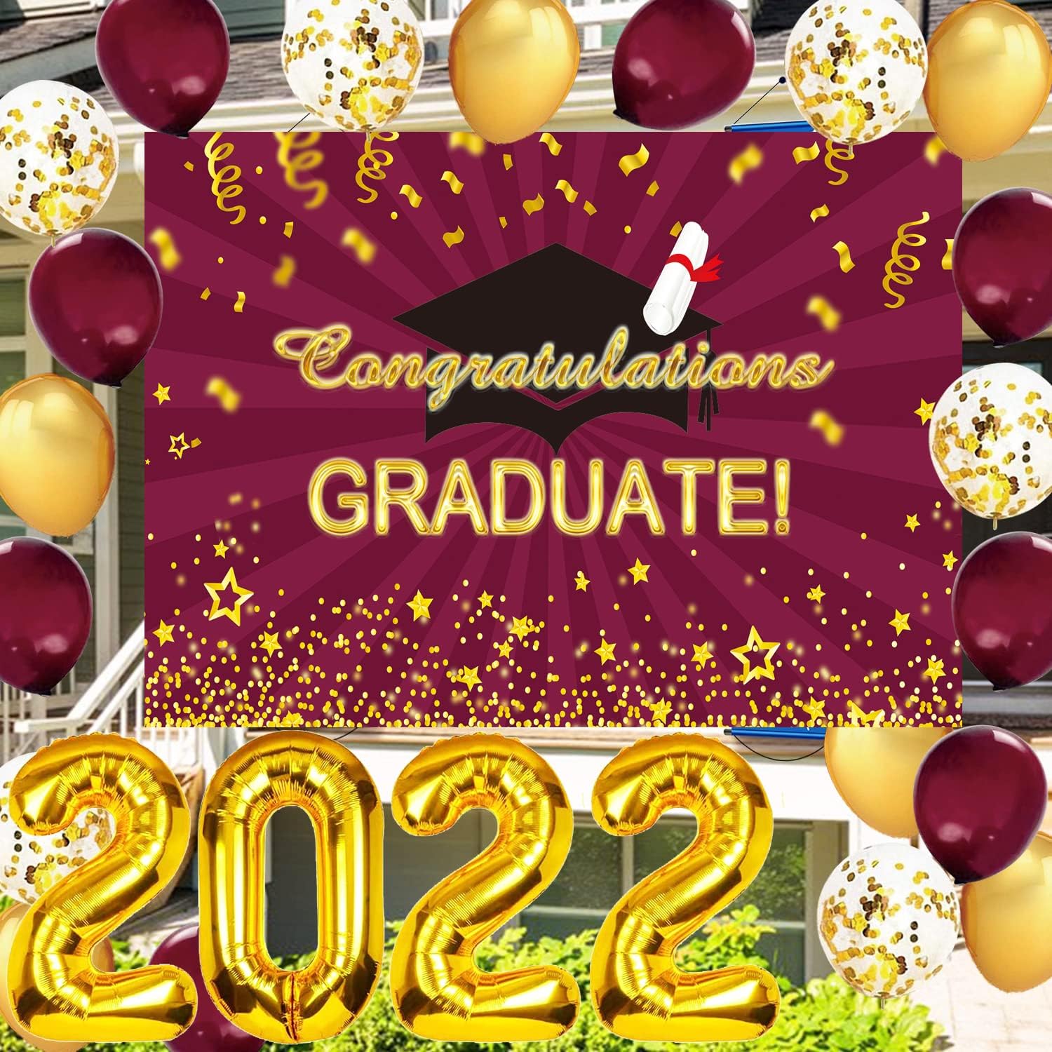 Graduation Decorations 2022 Maroon Gold/Graduation Party