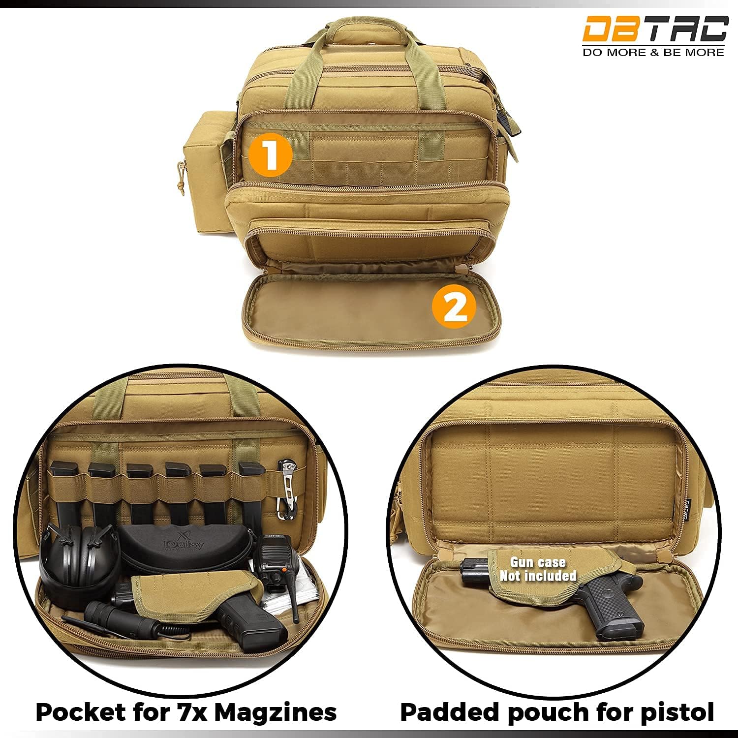 Range Bag 2~4 Pistol Medium Size + Tactical Lunch Bag (Brown)